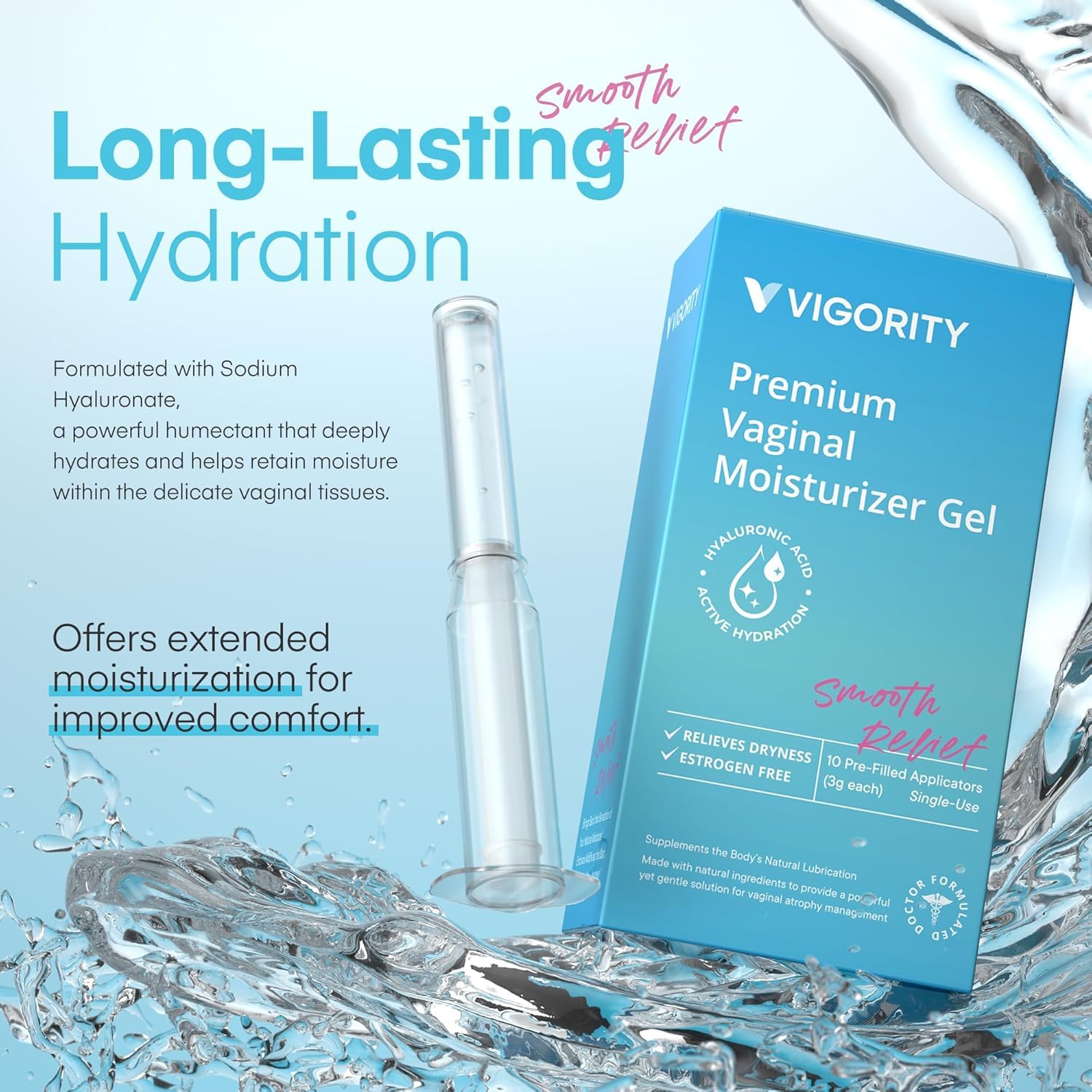 Vigority Vaginal Moisturizer Gel: Long Lasting Relief for Vaginal Dryness, Irritation & Intimate Discomfort with Hyaluronic Acid & Vitamin E – Hormone-Free Feminine Care – 10 Pre-Filled Applicators Vigority uk supplements