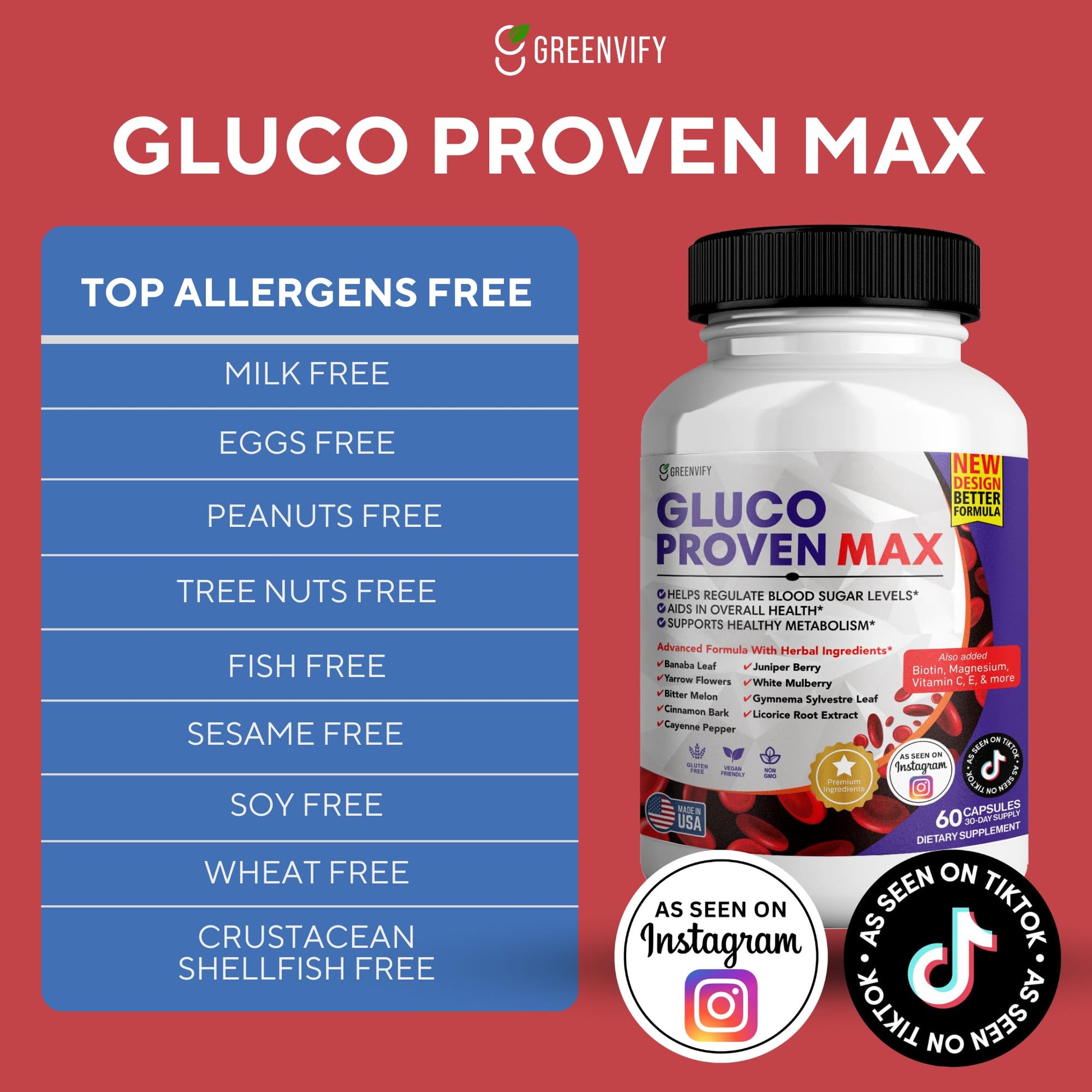 GREENVIFY Gluco Proven Max – Daily Wellness Support Supplement with Vitamins, Minerals, and Herbs – Chromium, Magnesium, Banaba, Bitter Melon, and Zinc – Non-GMO, Gluten-Free – 60 Capsules GREENVIFY uk supplements