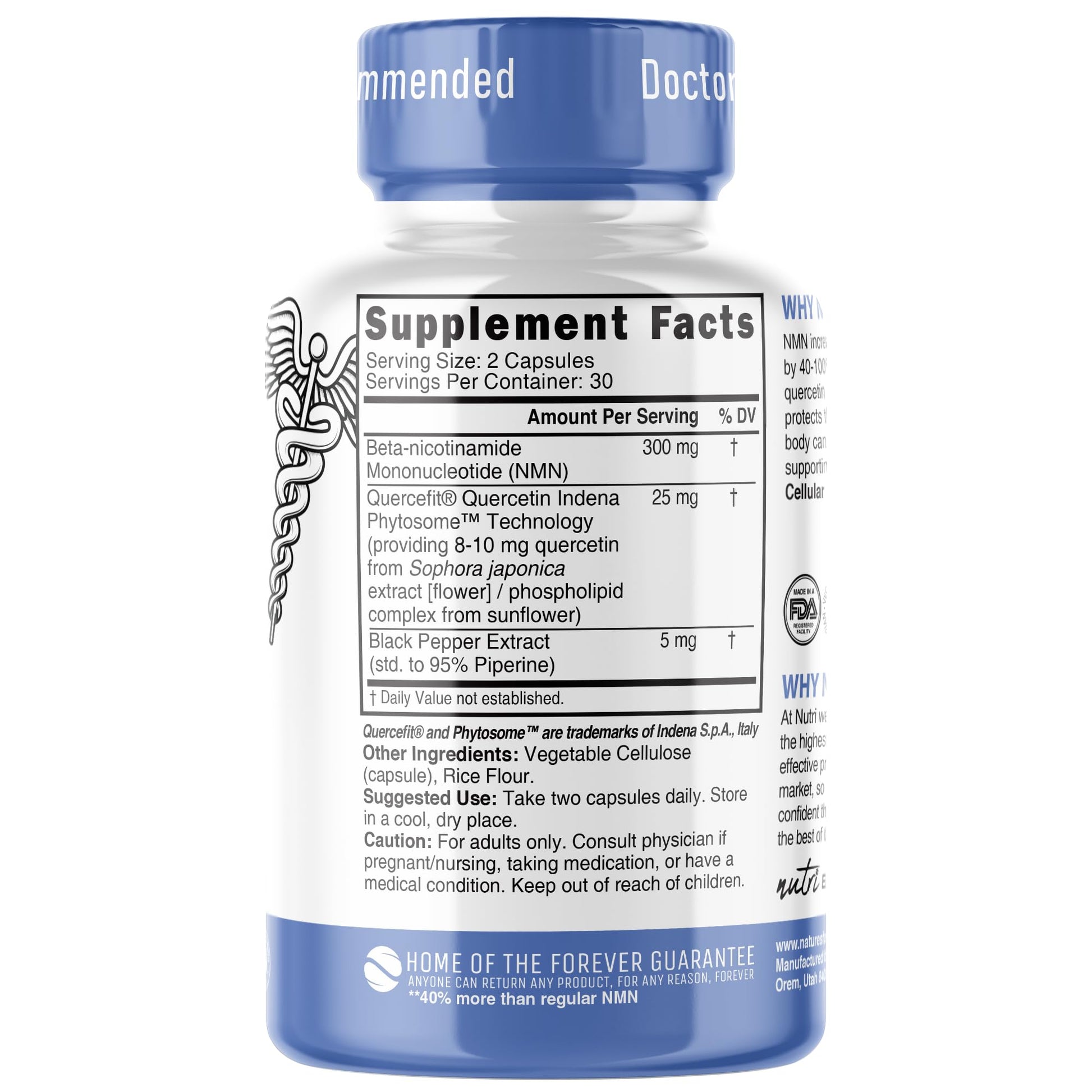 NMN Supplement 300mg NAD Supplement - (2 Pack) Nutri Ultra High Absorption Stabilized NMN Nicotinamide Mononucleotide, 40% More NAD+ w/ Quercetin Phytosome & Black Pepper - mnm supplement 120 Capsules Nature's Fusions uk supplements