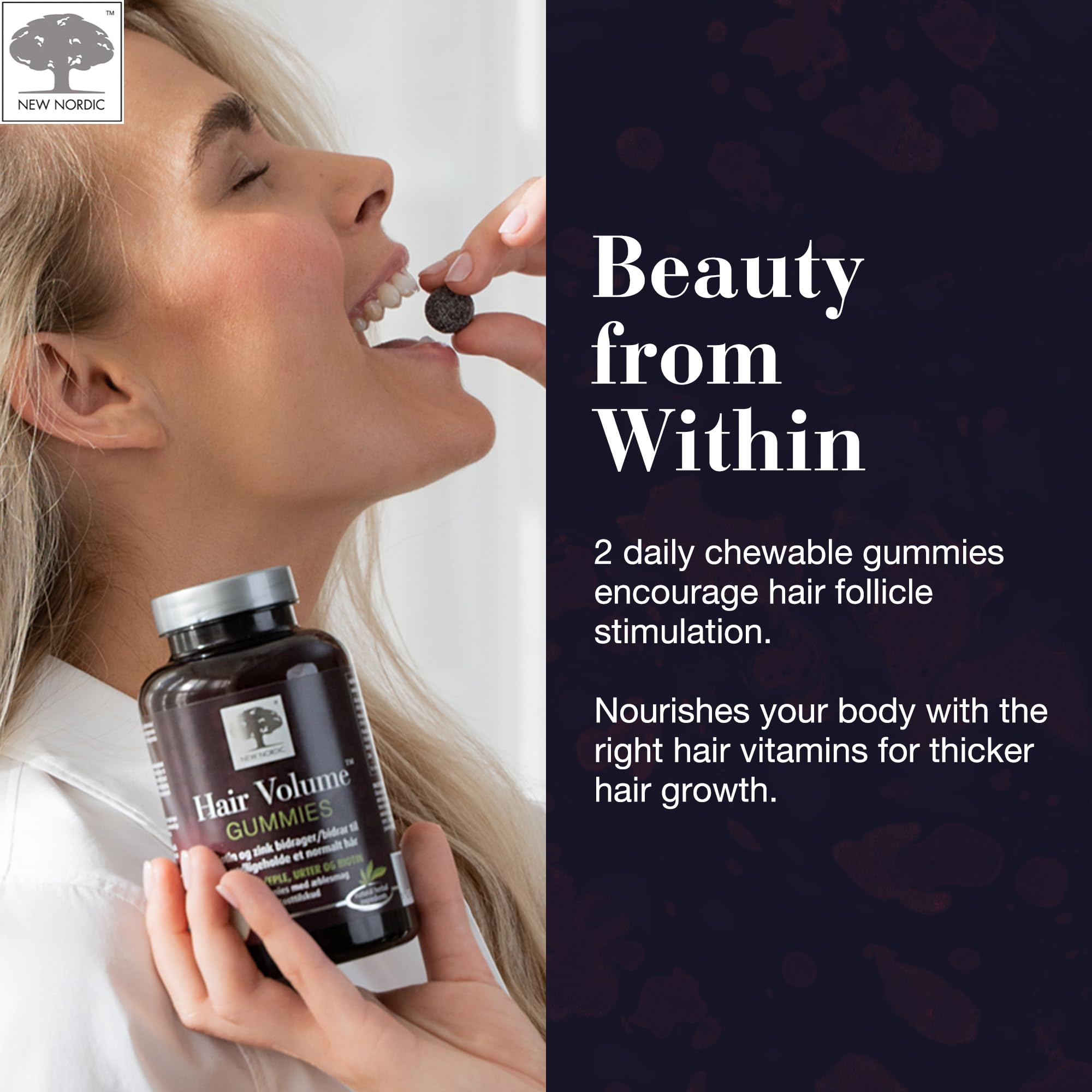 NEW NORDIC Hair Volume Gummies, 2500 mcg Biotin, Daily Hair Vitamins Supplement to Support Hair Skin & Nails, Vegan, 60 Count (Pack of 3) NEW NORDIC uk supplements