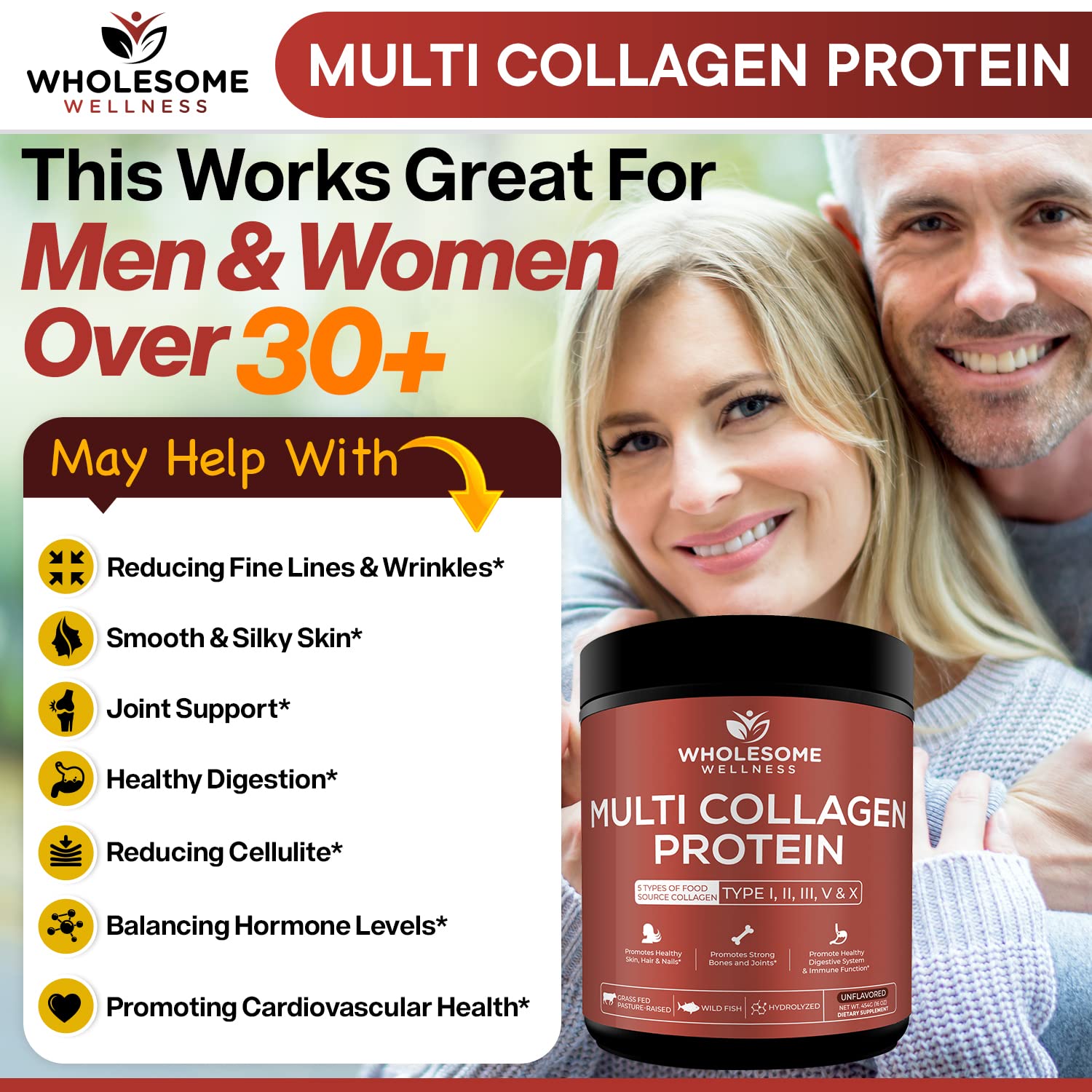 Multi Collagen Protein Powder Hydrolyzed (Type I II III V X) Grass-Fed All-in-One Super Wholesome Wellness uk supplements