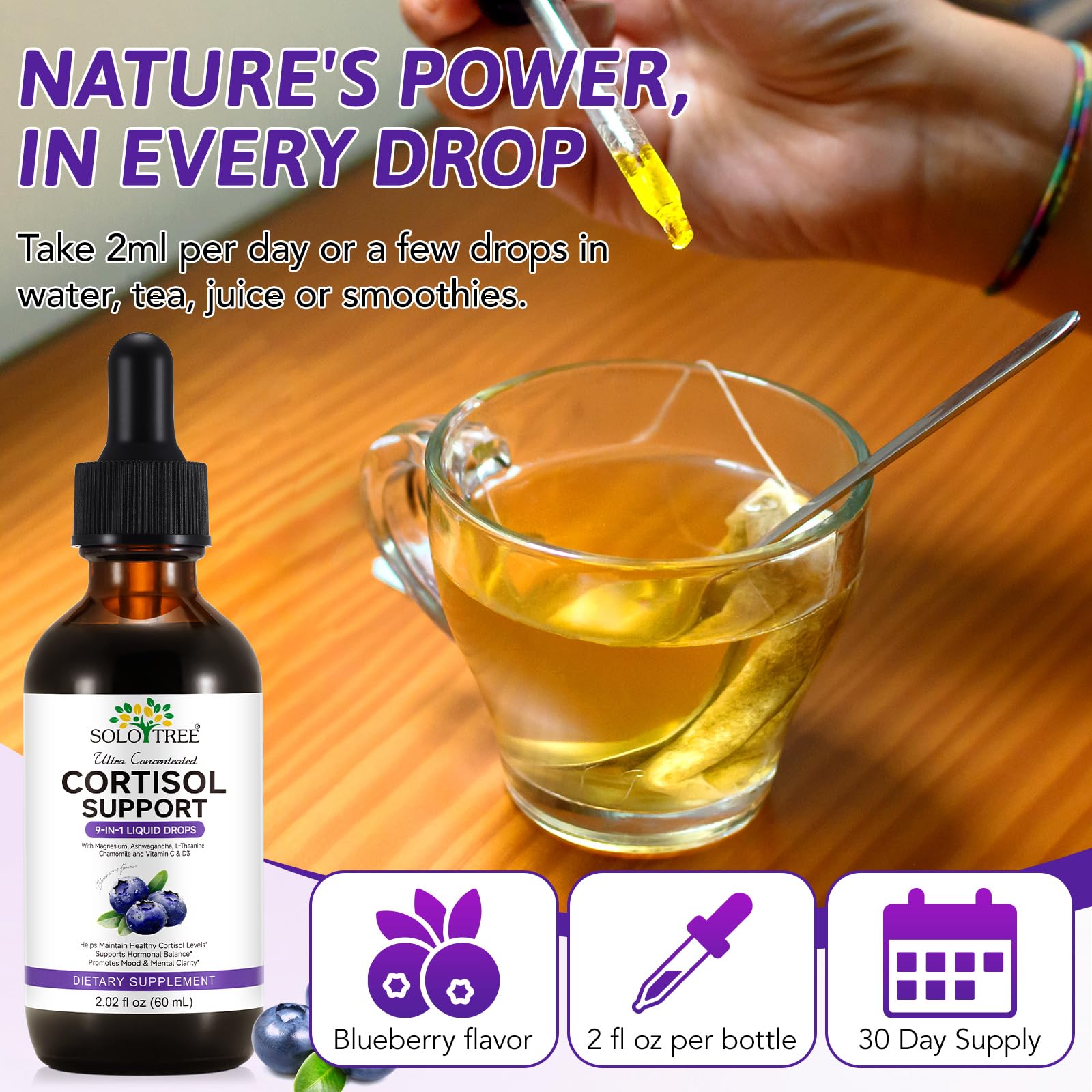 NIFEISHI Cortisol Reducer & Manager Liquid Drops for Women & Men | Cortisol Supplements with Ashwagandha & Magnesium | 9-in-1 Stress & Mood Support, Blueberry Flavor-2.02 floz NIFEISHI uk supplements
