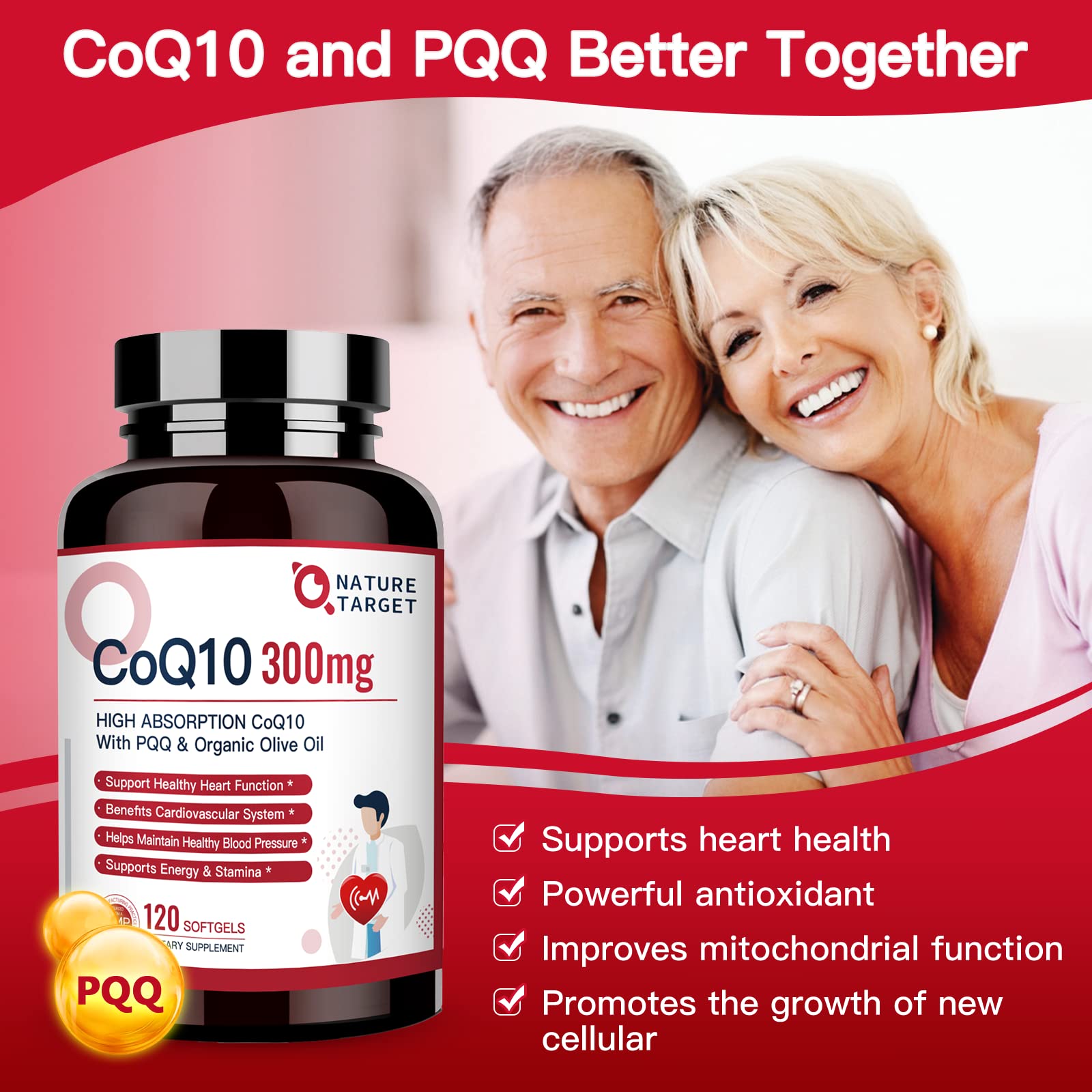 NATURE TARGET CoQ10-300mg-Softgels + PQQ with Organic-Olive-Oil - High Absorption NATURE TARGET uk supplements
