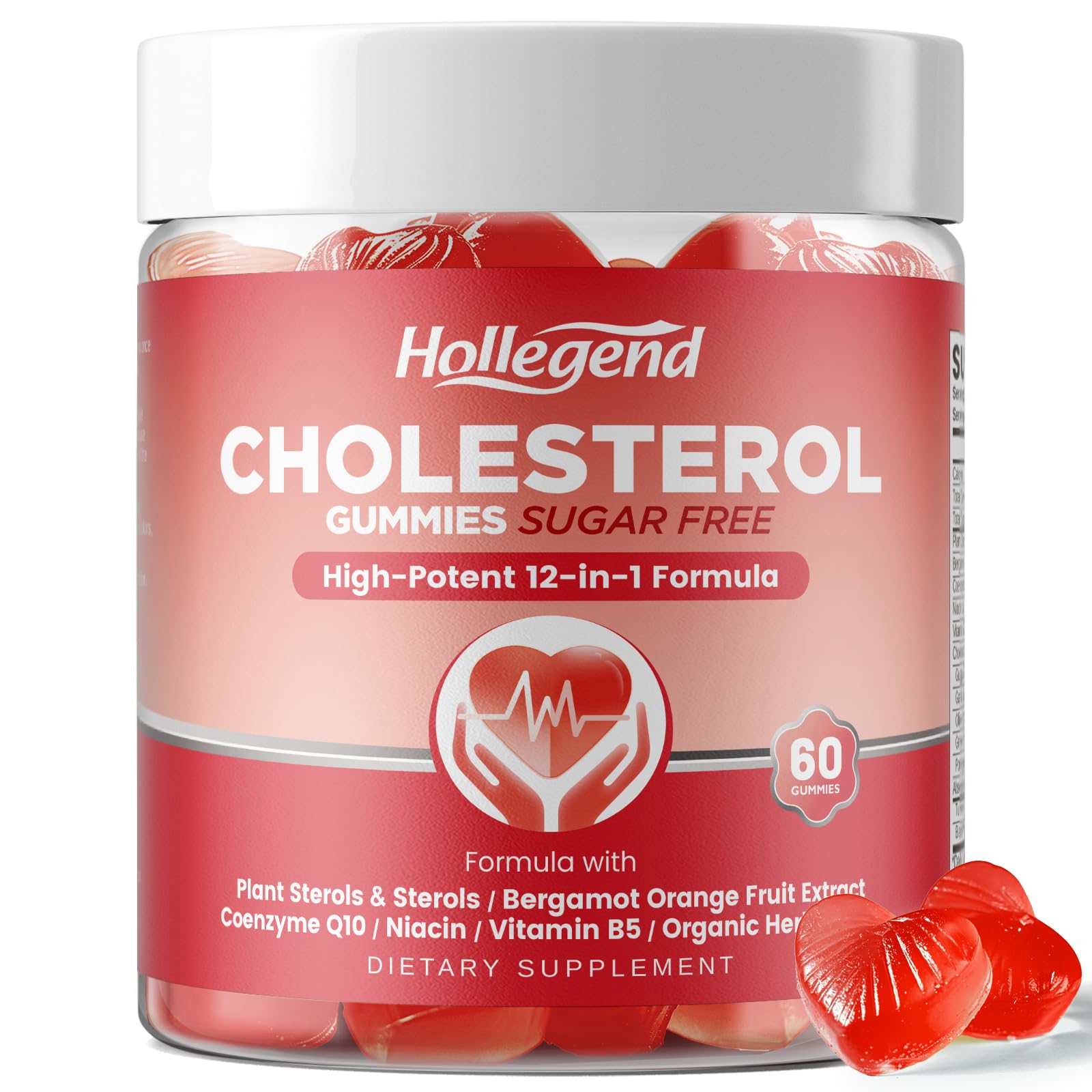 HOLLEGEND Cholesterol Supplements Gummies Sugar Free, 1500mg Plant Sterols for Cholesterol Health, Plus Citrus Bergamot, CoQ10 & Vitamins for Heart Health, Vegan, Mixed Berry Flavor, 60 Chewables HOLLEGEND uk supplements