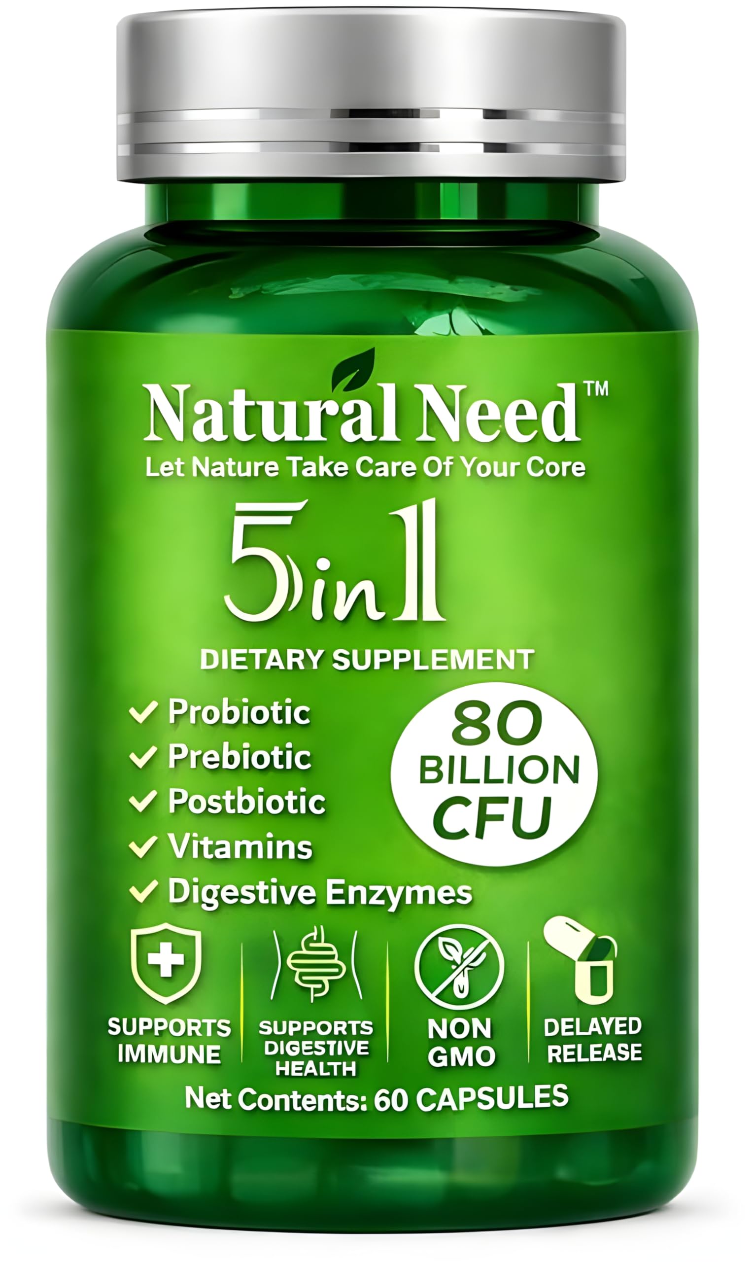 NATURAL NEED™ Gut Health – 5-in-1 Formula with Probiotics, Prebiotics, Postbiotics, Enzymes & Vitamins (C,D3,B12,Zinc) – Delayed Release Capsule – Supports Overall Digestion, Immunity & Gut – 60 Vegan NATURAL NEED uk supplements