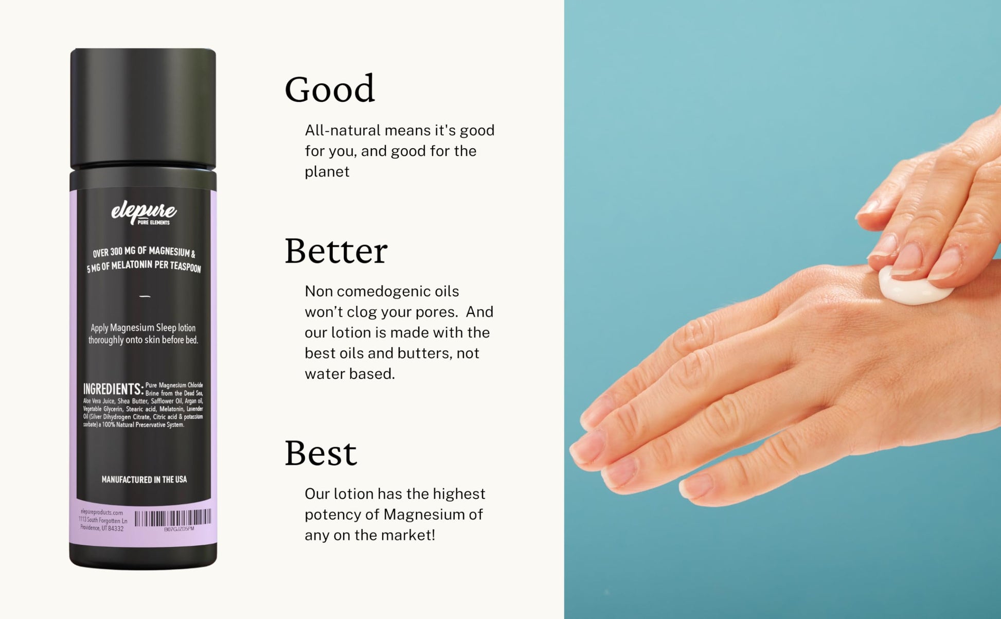 Elepure Pure Elements Magnesium Sleep Lotion with Lavender and Melatonin - Topical Application Night Cream- High Potency - Organic Materials - Large Size - Great Value - 8 fl. oz Elepure Pure Elements uk supplements