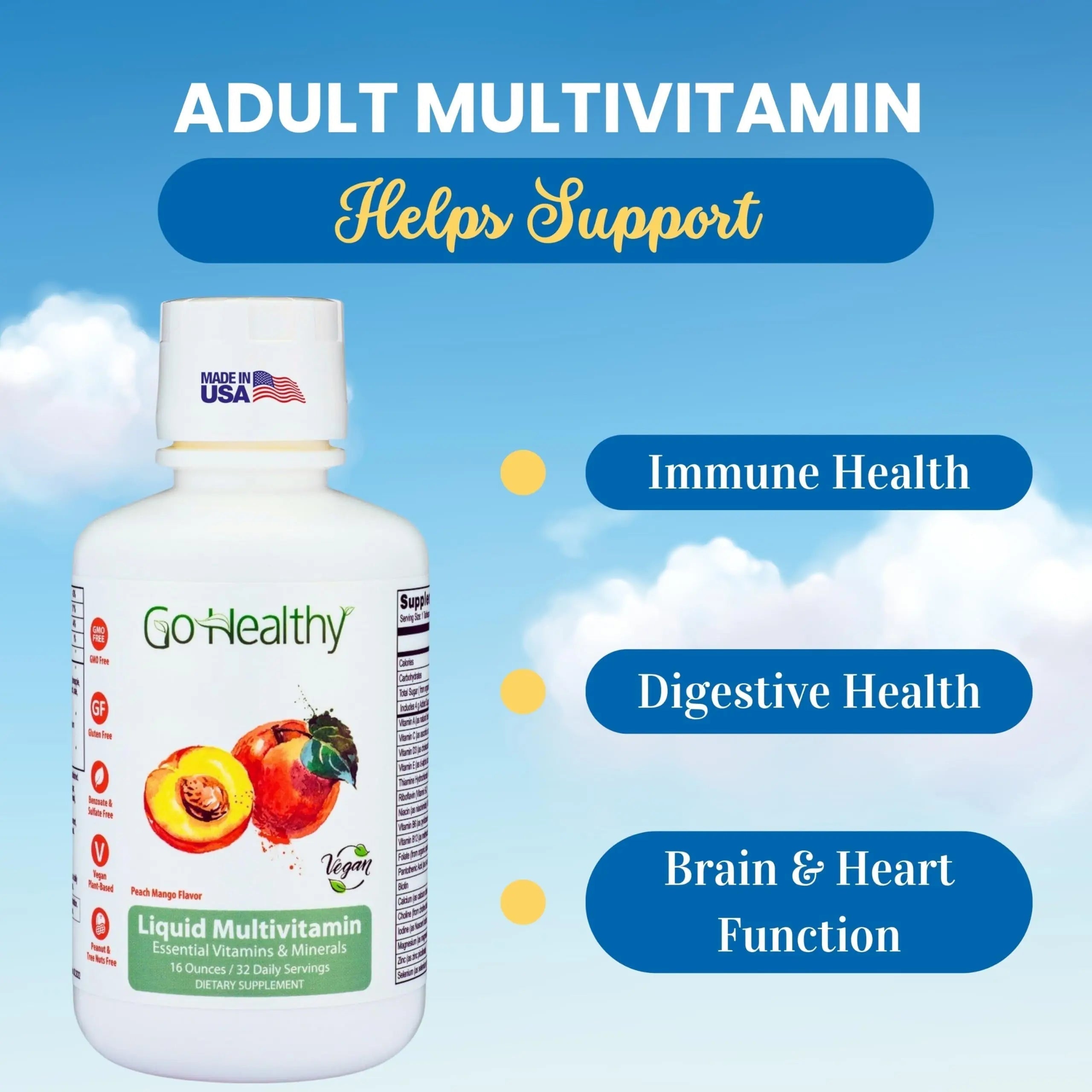 Go Healthy Liquid Vitamins for Women, Men, Teens | Vegan Vitamin & Mineral | High Absorption | Premium Liquid Multivitamin | Go Healthy Natural uk supplements