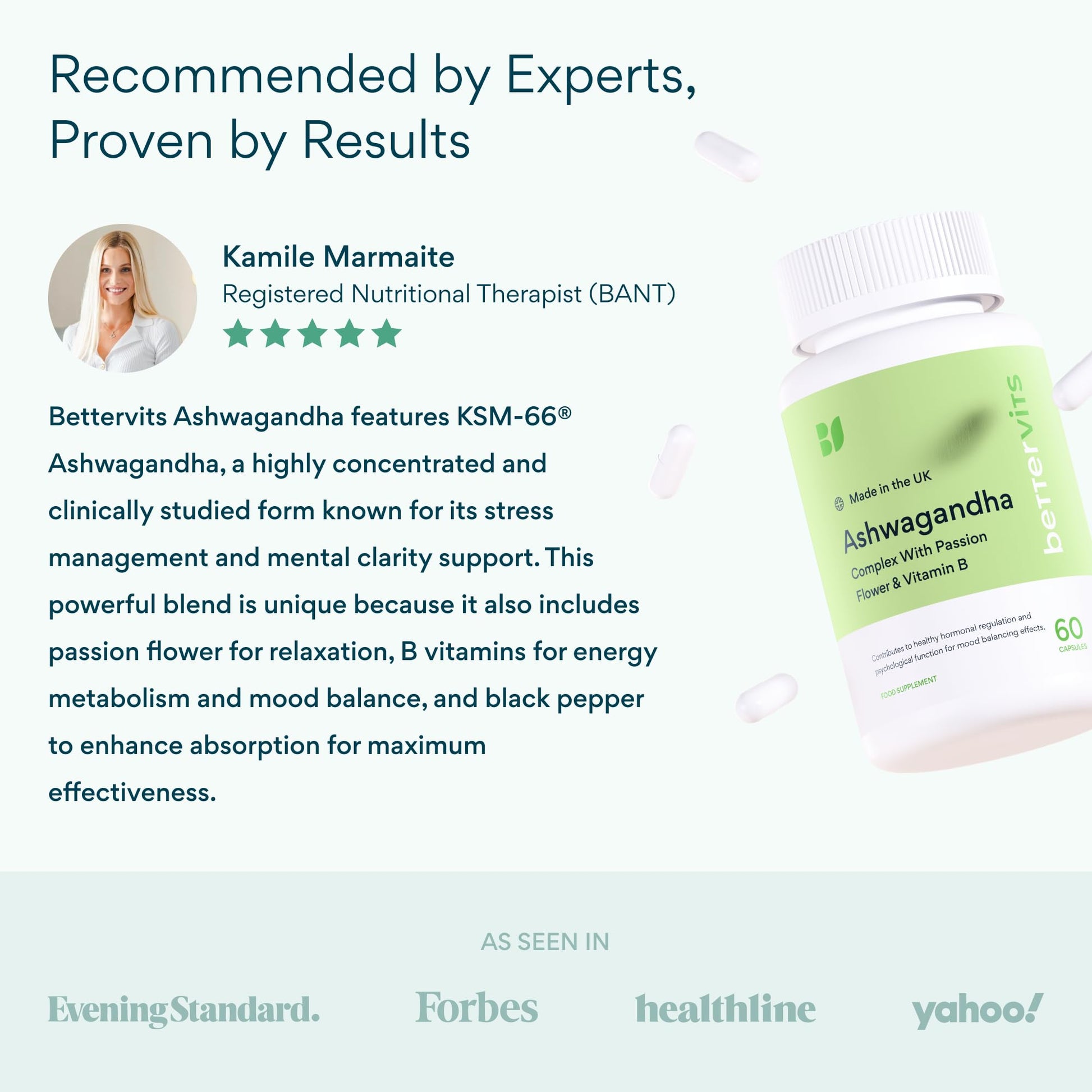 Bettervits Ashwagandha Complex with Passion Flower and Vitamin B – KSM-66® Organic Root Extract 800 mg – Supports Calm, Energy and Emotional Balance – 60 Capsules Bettervits uk supplements