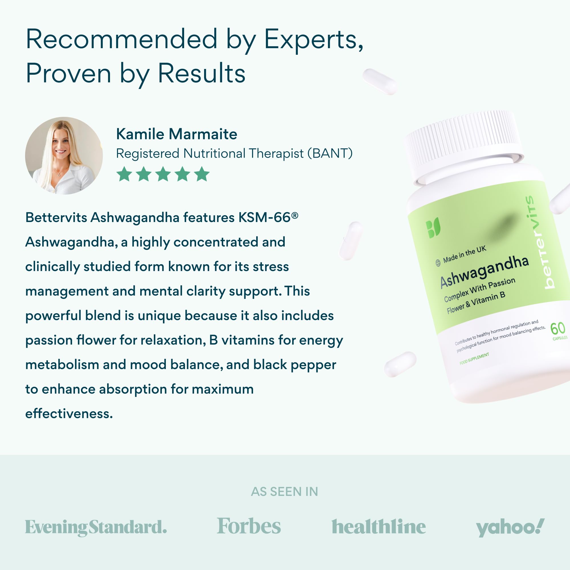 Bettervits Ashwagandha Complex with Passion Flower and Vitamin B – KSM-66® Organic Root Extract 800 mg – Supports Calm, Energy and Emotional Balance – 60 Capsules Bettervits uk supplements