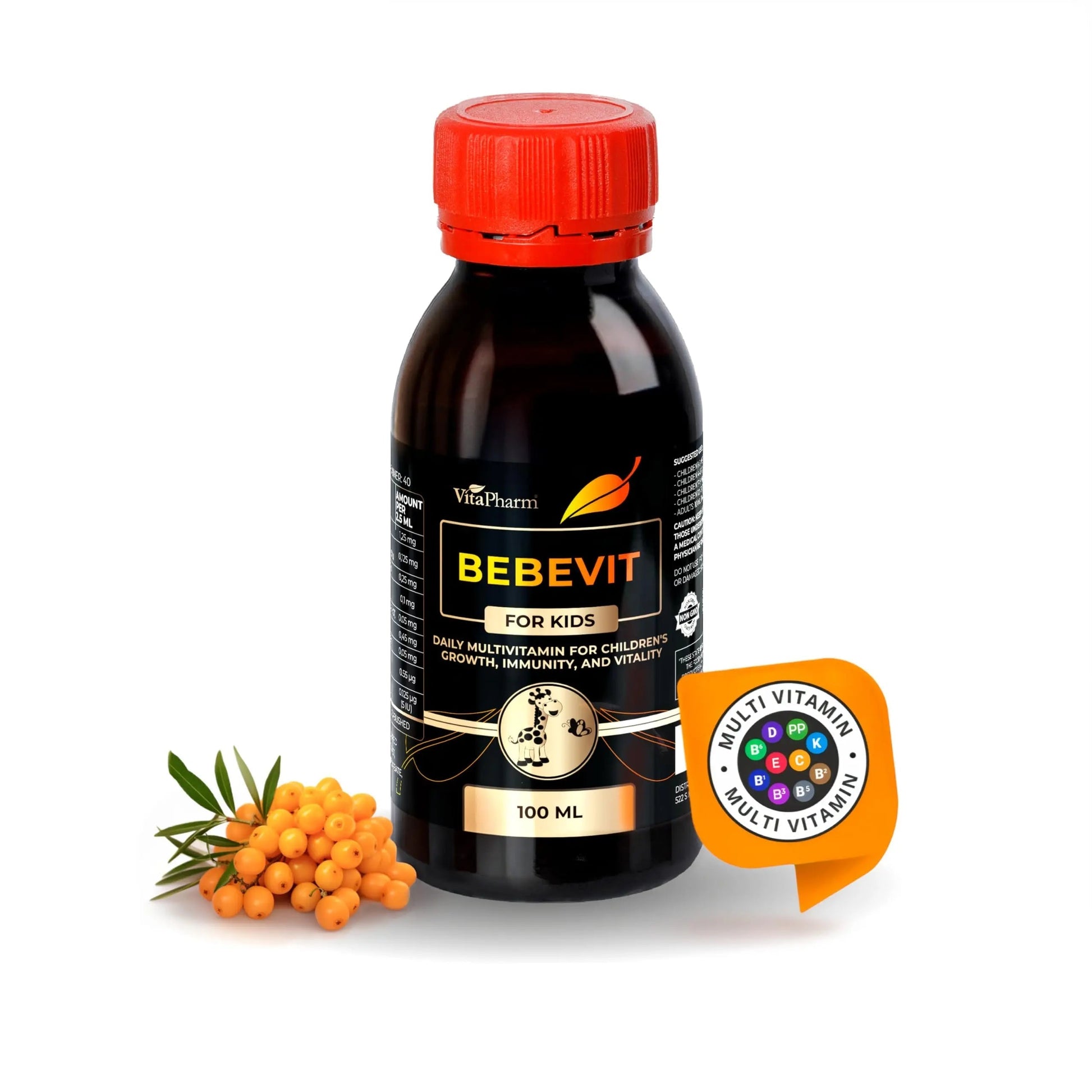 BEBEVIT Liquid Multivitamin for Kids – Sugar-Free & Non-GMO Formula with Vitamins A, C, D3, E, K2 & B-Complex – Daily Support for Growth, Immunity VitaPharm uk supplements