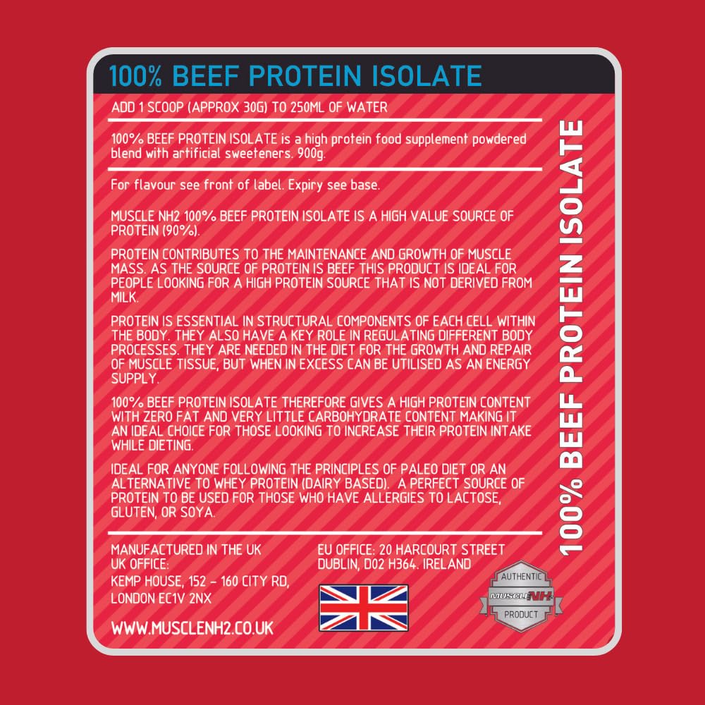 MuscleNH2 Beef Protein Isolate Powder 90%, High Protein, Low Fat, Dairy Free, Gluten Free, Soy Free MuscleNh2 uk supplements