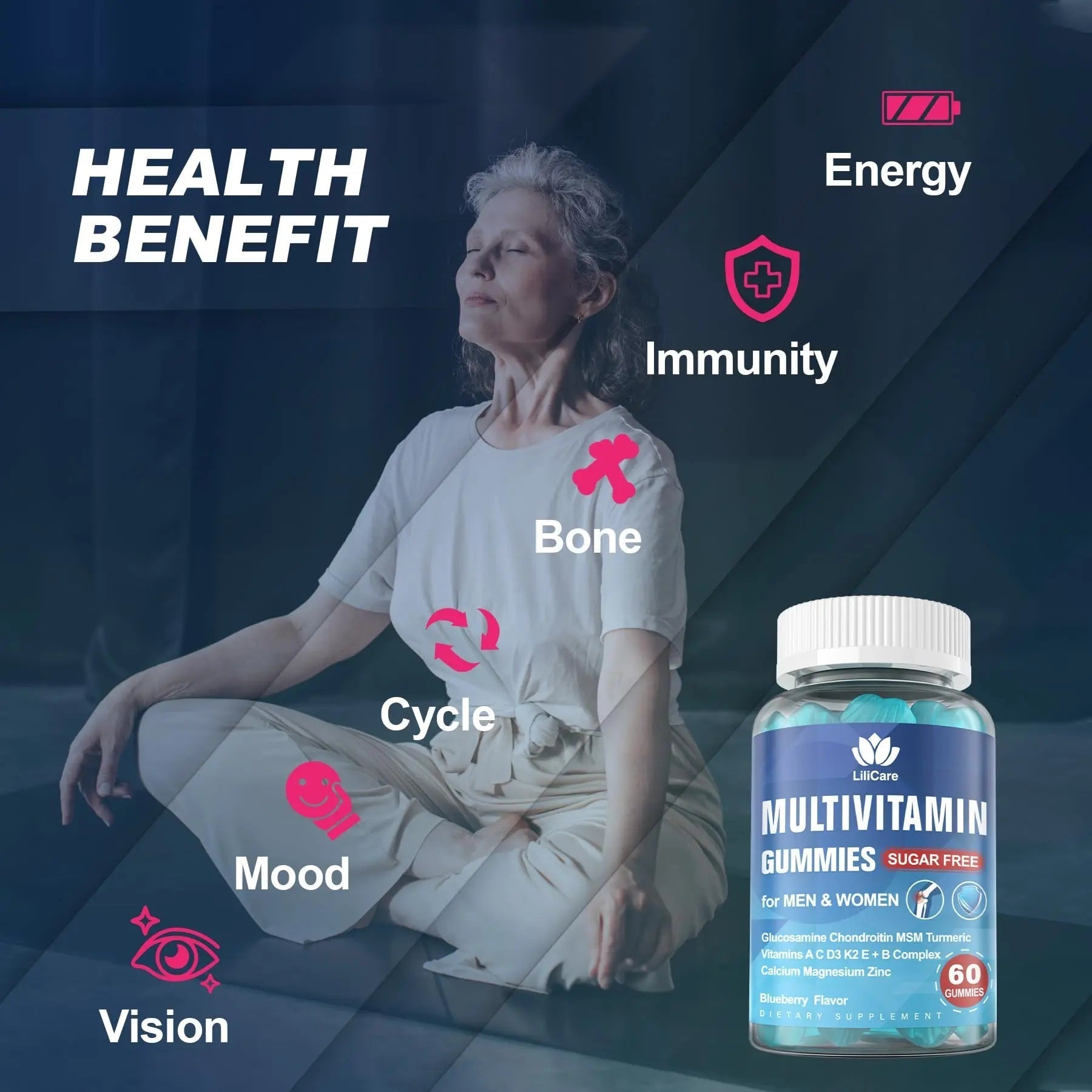 Methylated Multivitamin for Men/Women Gummies, Mens/Womens Multivitamin 50 Plus, with Glucosamine Chondroitin MSM Echinacea Sugar Free LILICARE uk supplements