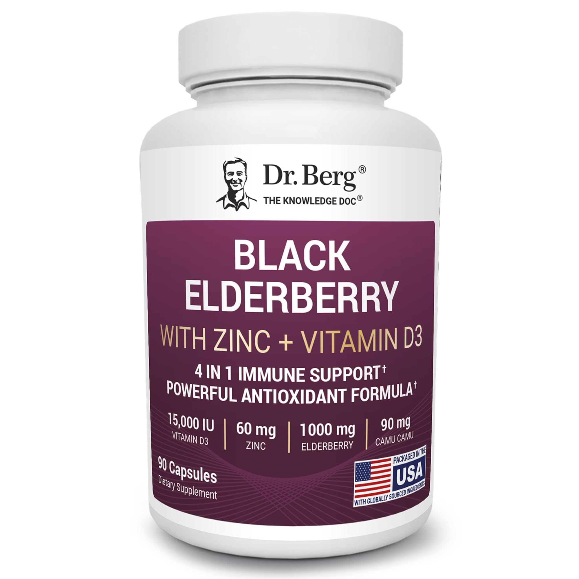 Dr. Berg Black Elderberry Capsules (Advanced Immune Support*) with 15,000 IU Vitamin D, 60 mg of Zinc, & 90 mg of Camu Camu - (4-in-1) Sambucus Elderberry Immune Support Supplement - 90 Capsules Dr. Berg Nutritionals uk supplements