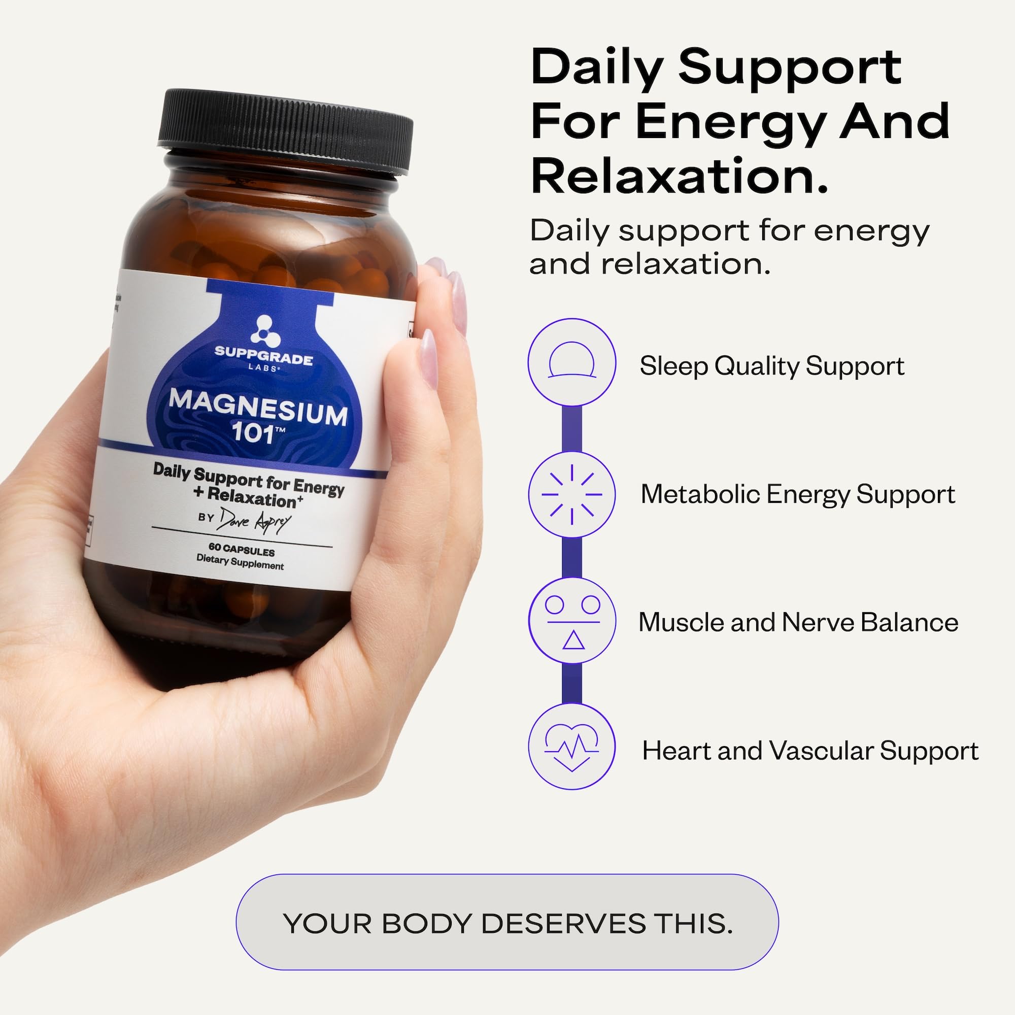 Suppgrade Labs Magnesium 101 by Dave Asprey | Daily Support for Sleep, Metabolism, Relaxation, & Heart Health | 300 mg Chelated Magnesium Bisglycinate | High Absorption Magnesium | 30 Day Supply Suppgrade Labs uk supplements