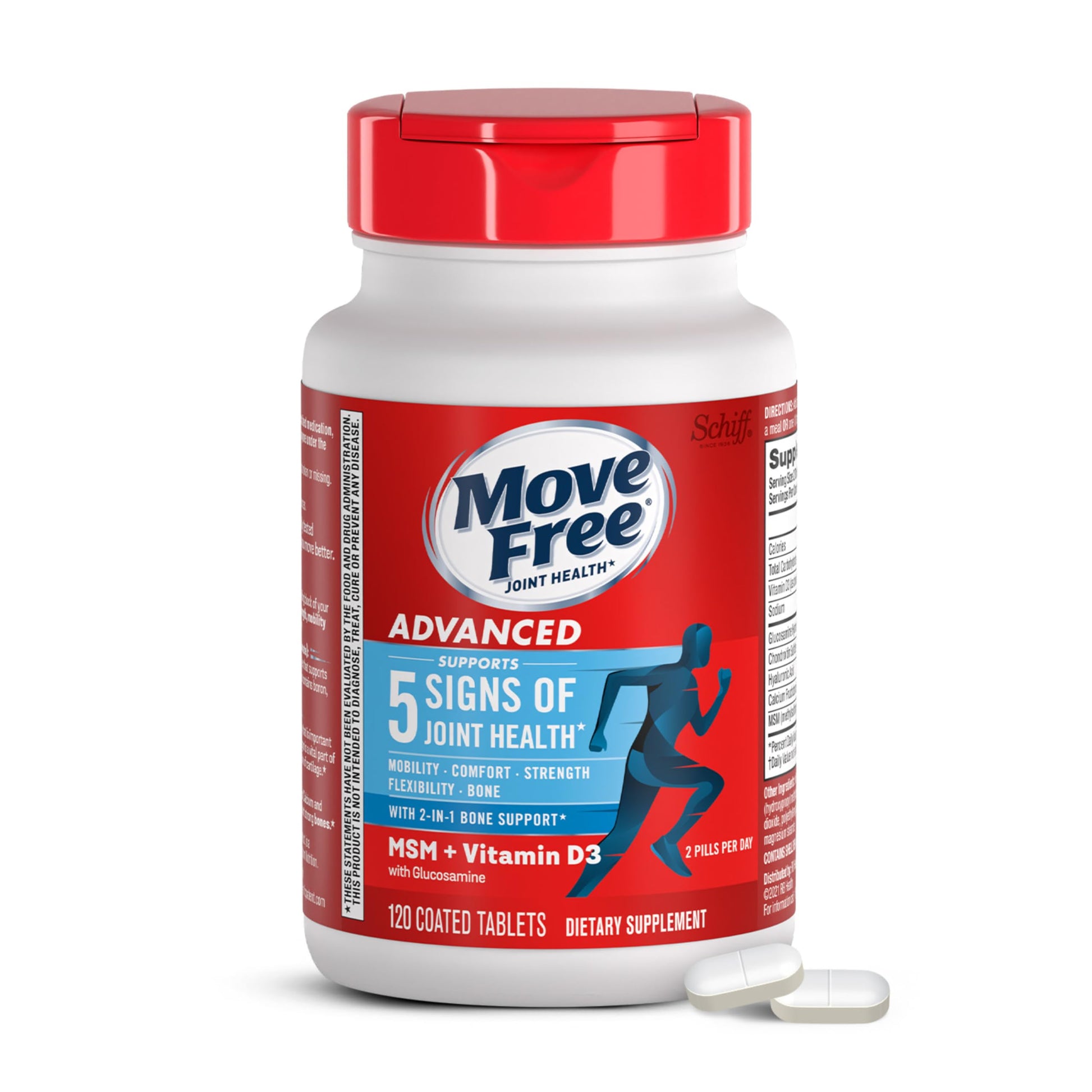 Move Free Advanced Glucosamine Chondroitin MSM + Vitamin D3 Joint Support Supplement, Supports Mobility Comfort Strength Flexibility & Bone + Immune Health - 120 Tablets (40 servings)* Move Free uk supplements