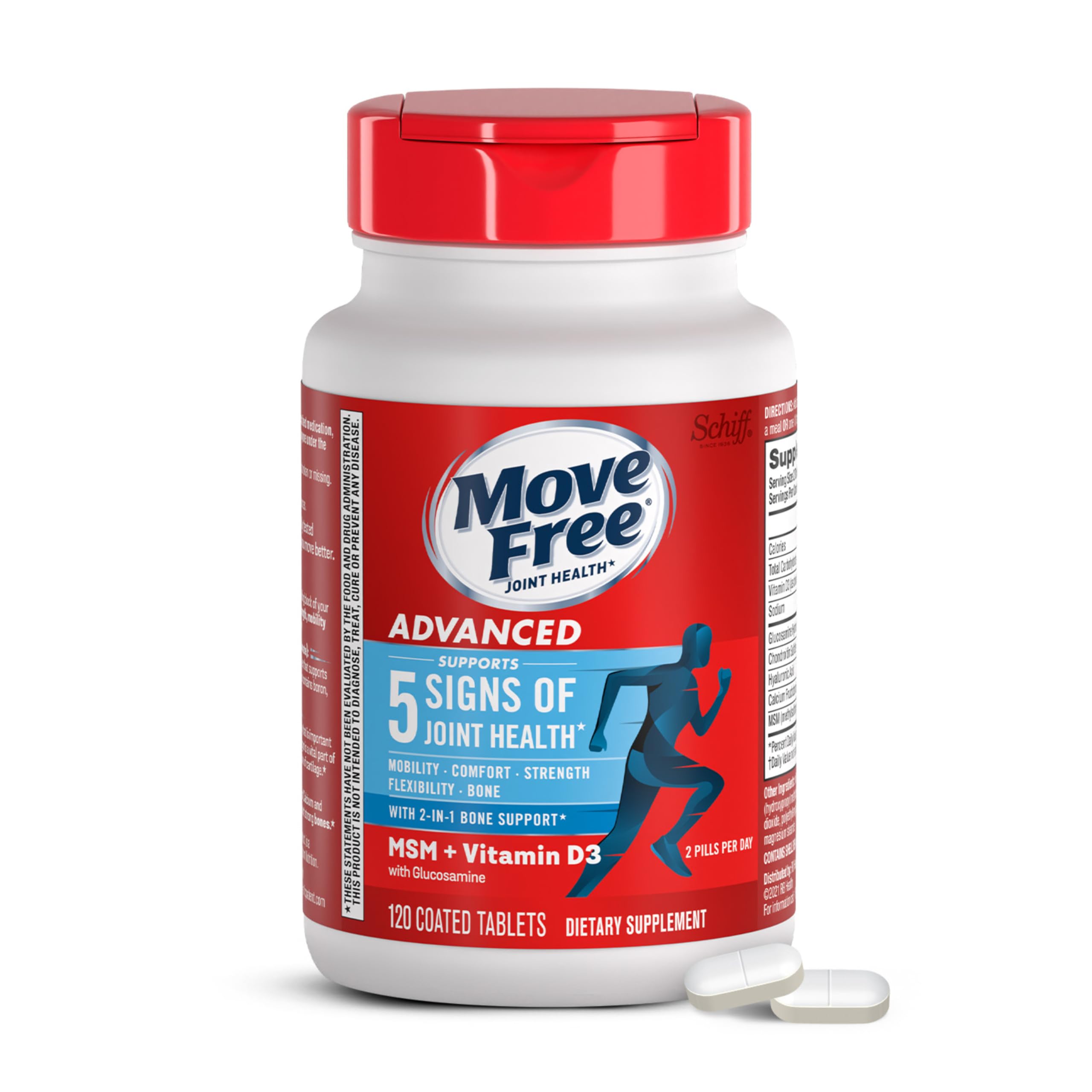 Move Free Advanced Glucosamine Chondroitin MSM + Vitamin D3 Joint Support Supplement, Supports Mobility Comfort Strength Flexibility & Bone + Immune Health - 120 Tablets (40 servings)* Move Free uk supplements