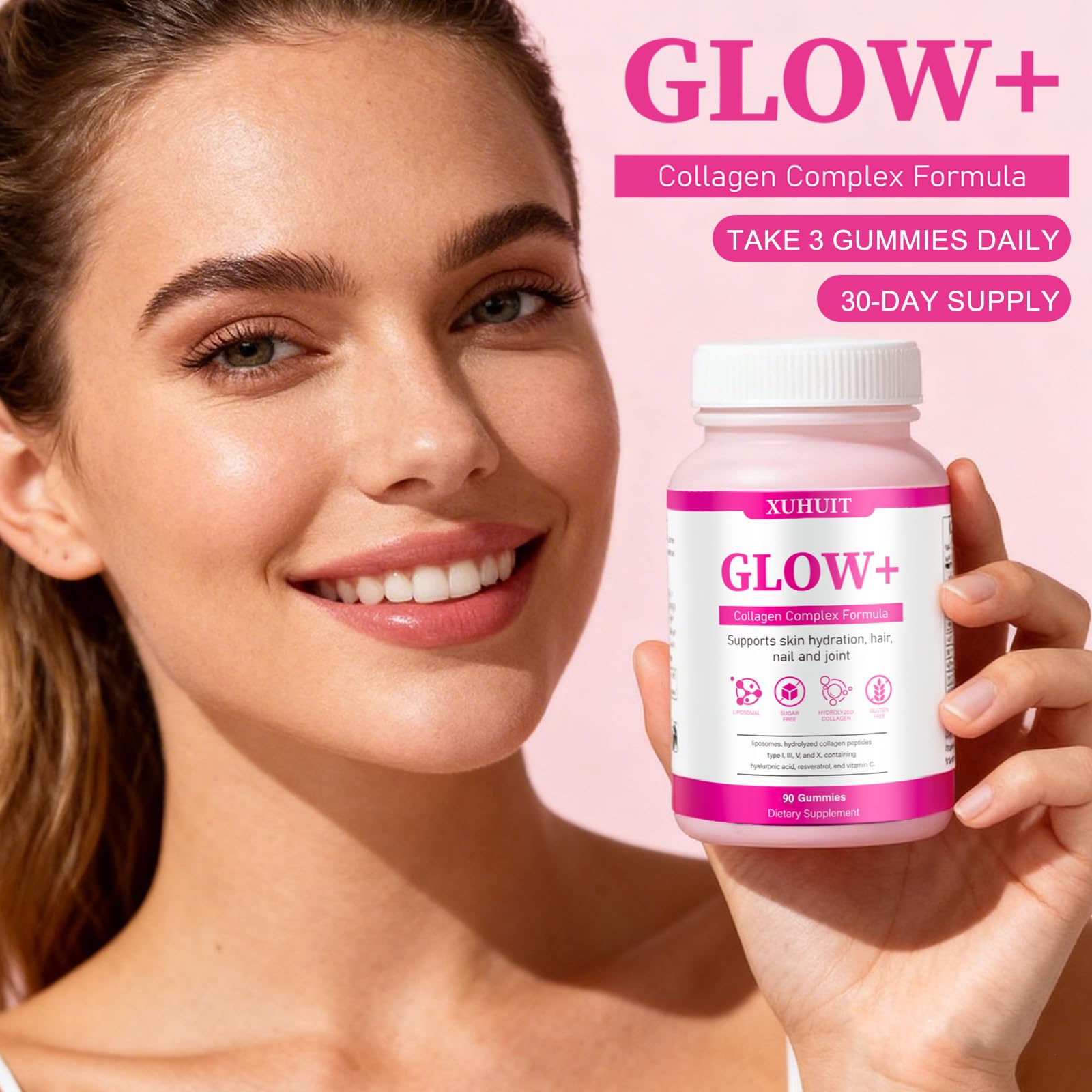 PBZPBZ Glow Collagen Gummies with Hyaluronic Acid & Resveratrol | Gentle Support for Skin, Hair & Nail Care | Non-GMO | 90 Count (1) PBZPBZ uk supplements