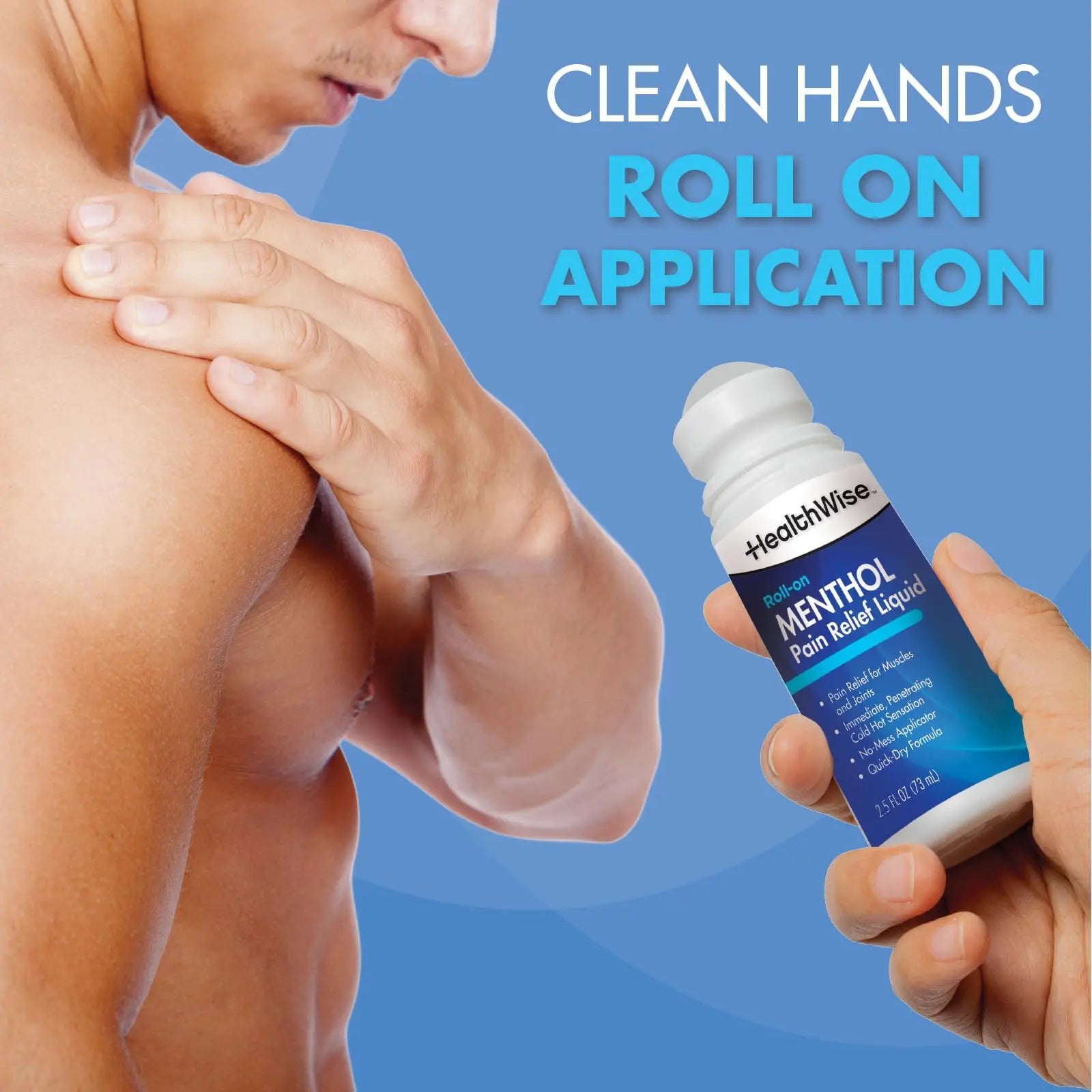 HealthWise 16% Menthol Roll-On | Cold Hot Sensation | Pain Relief Liquid | 2.5 oz. 73 mL | Non-Greasy Formula | Immediate Penetrating Action | Topical Analgesic HealthWise uk supplements