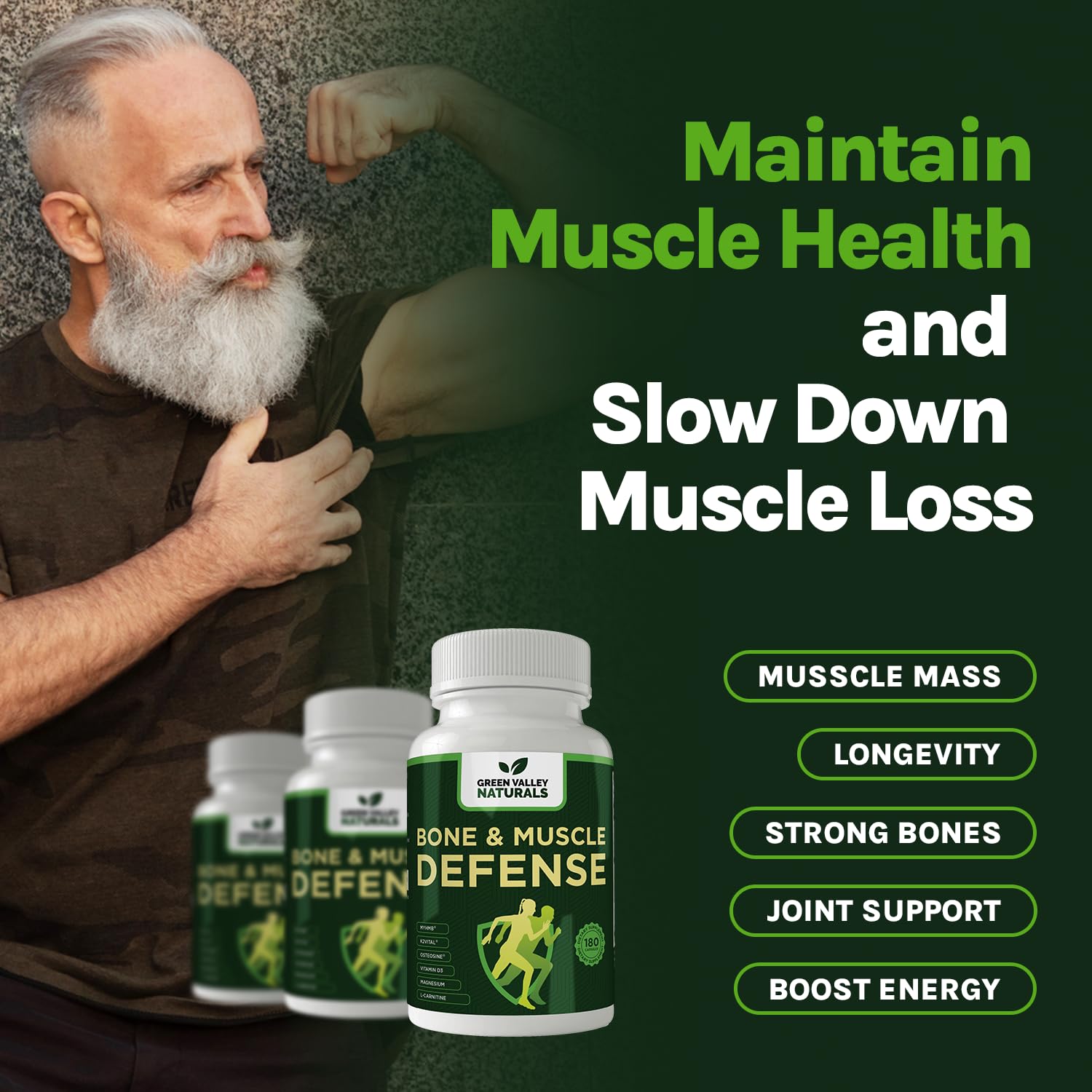 Green Valley Naturals Bone & Muscle Defense Supplement – Bone Health, Muscle Support & Joint Mobility Formula with MyHMB, Magnesium, Vitamin D3 & L-Carnitine for Daily Wellness, 60 Capsules GREEN VALLEY NATURALS uk supplements