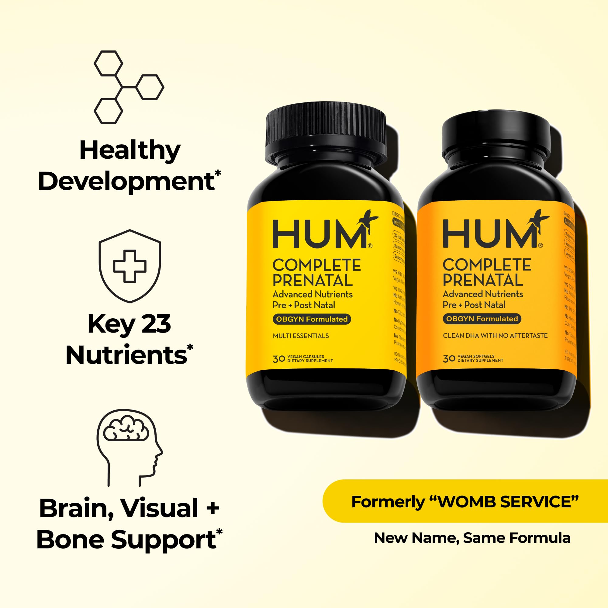 HUM Complete Prenatal Multivitamin for Women with Folate, DHA, and Choline, 23 Nutrients for Daily Support, Gluten Free, Non GMO Supplement for Pre, During, and Post Pregnancy, 30 Vegan Capsules HUM uk supplements