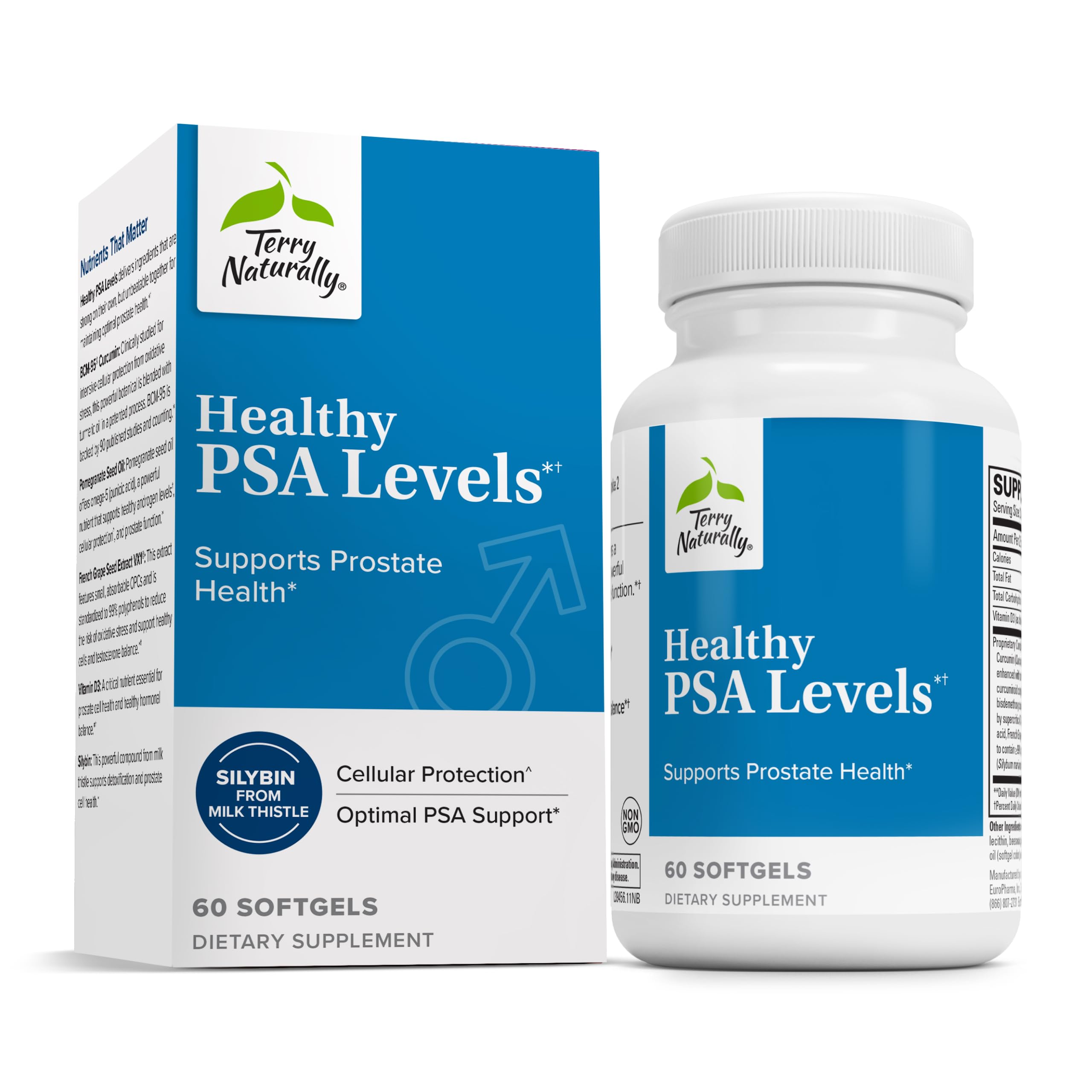 Terry Naturally Healthy PSA Levels - Dietary Supplement for Healthy Prostate & Hormone Balance Support - Herbal Supplement with Curcumin, Turmeric Essential Oil & Grape Seed Extract - 60 Softgels Terry Naturally uk supplements