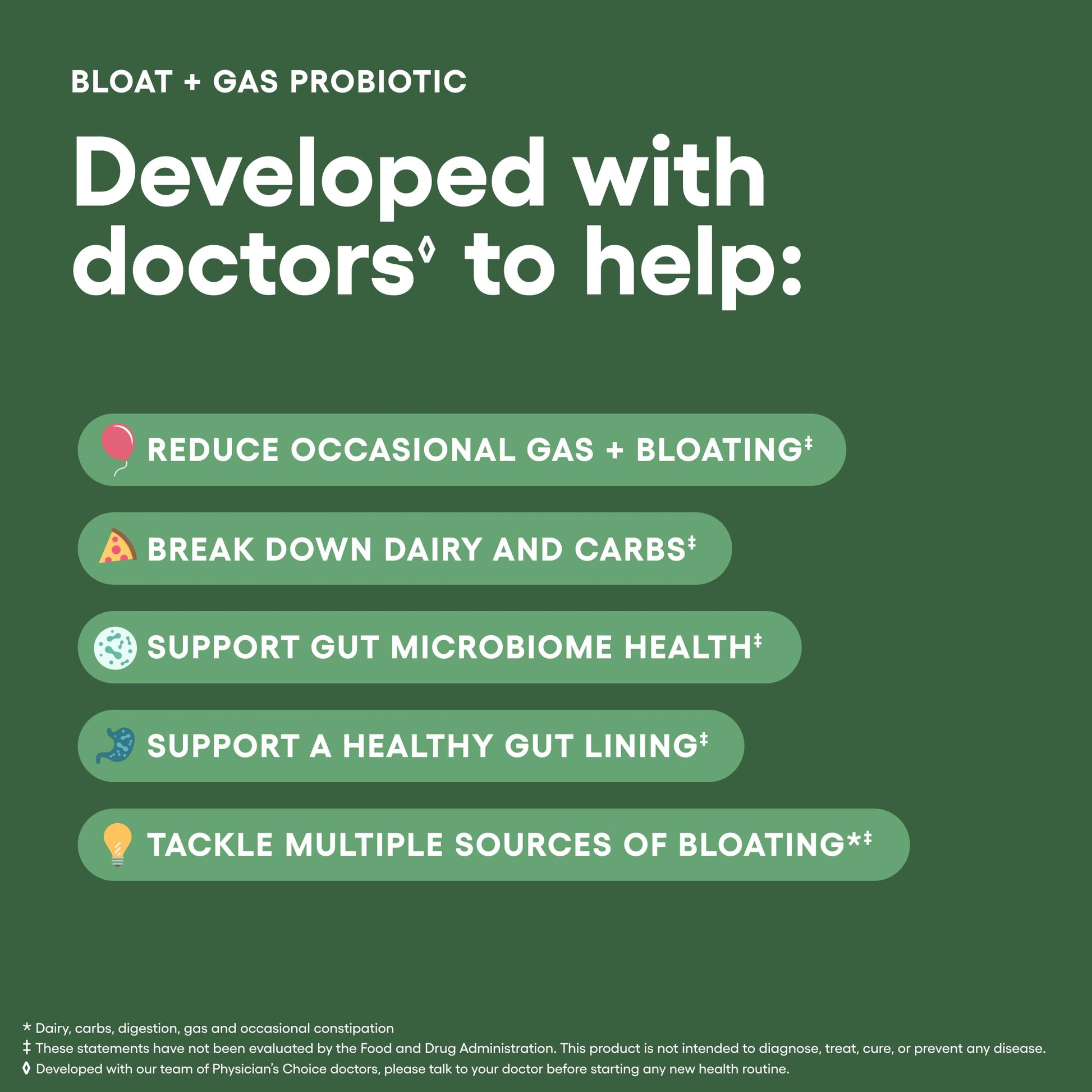 Physician's CHOICE Bloat & Gas Probiotic 5-in-1 Proactive Support + Daily Relief - Digestion & Gut Health- Herbals, Digestive Enzymes, Post & Prebiotics - Gas Relief for Adults - Women & Men - 30ct Physician's CHOICE uk supplements