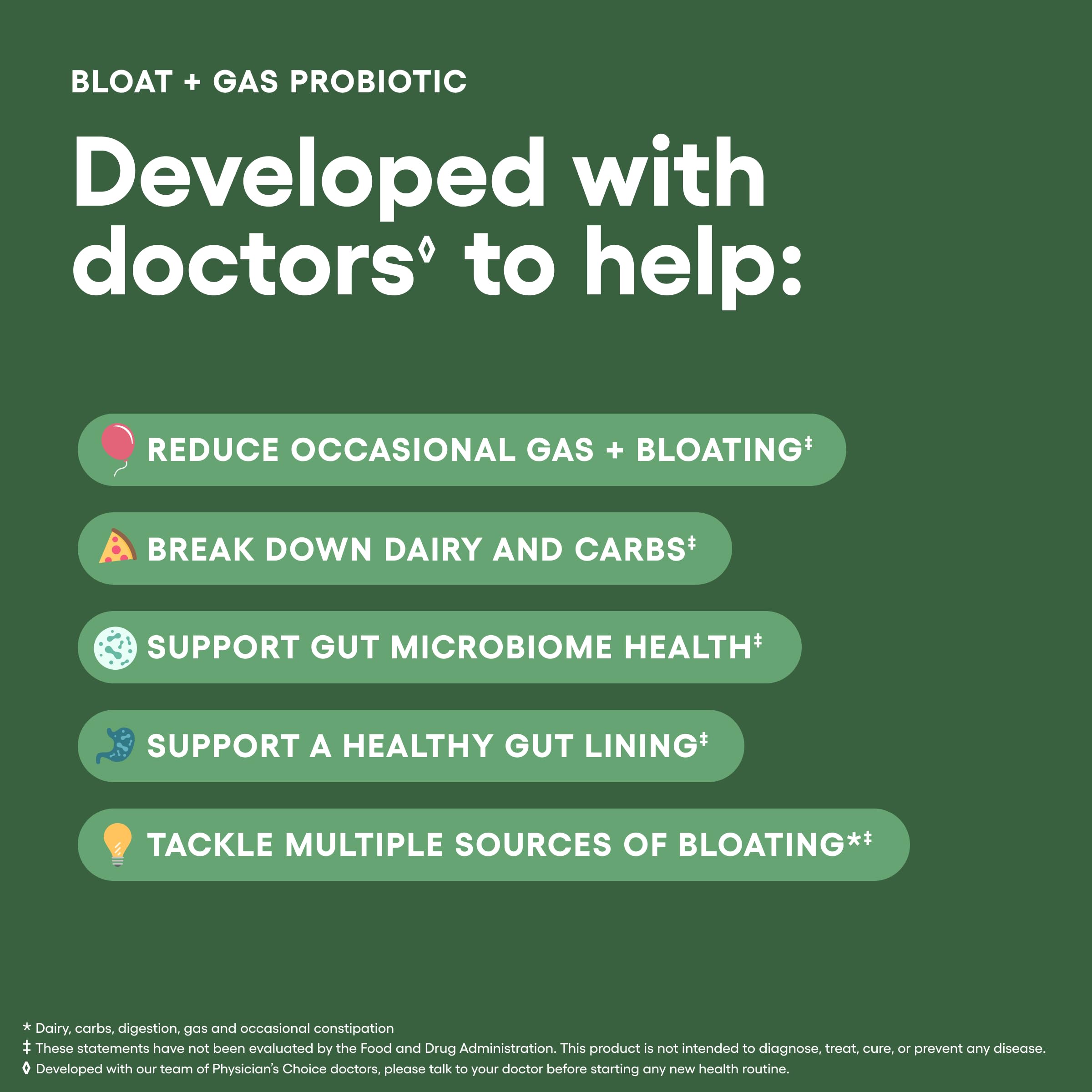 Physician's CHOICE Bloat & Gas Probiotic 5-in-1 Proactive Support + Daily Relief - Digestion & Gut Health- Herbals, Digestive Enzymes, Post & Prebiotics - Gas Relief for Adults - Women & Men - 30ct Physician's CHOICE uk supplements