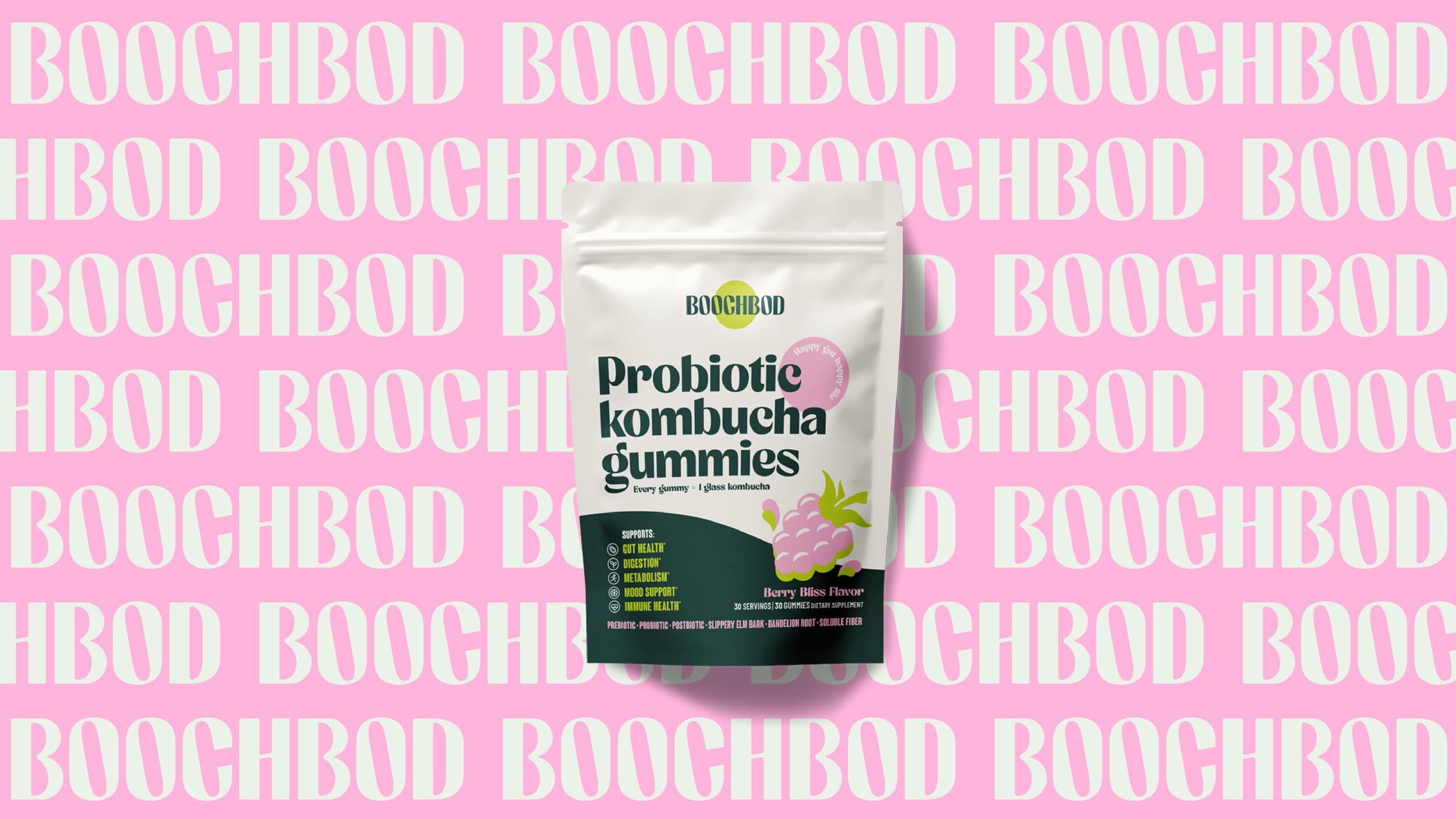 BoochBod - Probiotic Kombucha Gummy - Prebiotics, Probiotics, Postbiotics, Fiber Supplement, Slippery Elm, Dandelion Root, MCT Oil, for Bloating, Gut Health - Probiotics for Women and Men BoochBod uk supplements