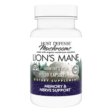 Host Defense Mushrooms Lion's Mane - Brain Health Support Supplement for Focus & Memory Function - Immune & Nervous System Support Supplement- 30 Capsules Host Defense uk supplements