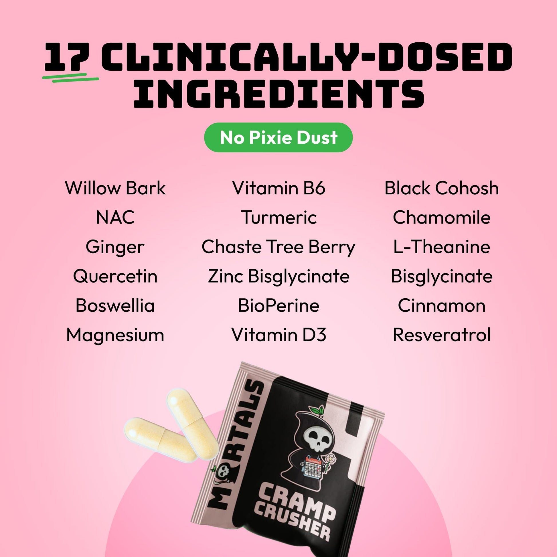 Mortals Cramp Crusher, Supports Bloating Relief for Women, Chasteberry, Magnesium Bisglycinate, Vitamin B6, Black Cohosh, Women's Hormone Balance Supplement, PMS Relief, (50 Capsules) Mortals uk supplements
