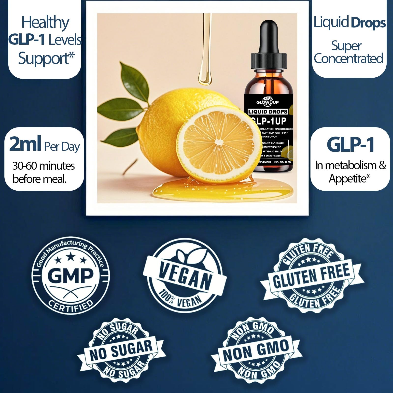GLP-1 Supplement for Women & Men, 9-in-1 Naturally GLP-1 Support w. Berberine HCI Cyelon Cinnamon Green Tea Eriocitrin, GLP1 for Gut Digestion Metabolic, GLP-1 Drops 6X Stronger Than Capsules GLOVVUUP uk supplements