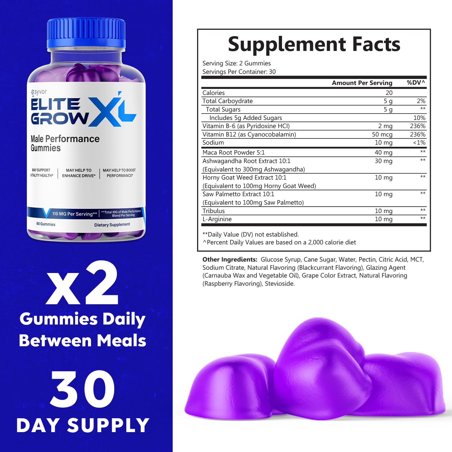 Elite Grow XL Gummies, Elite GrowXL Maximum Strength Gummy Supplement, Elite Grow X L All Natural Advanced Formula Gummys Chewable Vitamin EliteGrow Delicious Premium Once Daily Gummes (60 Gummies) Syvor uk supplements