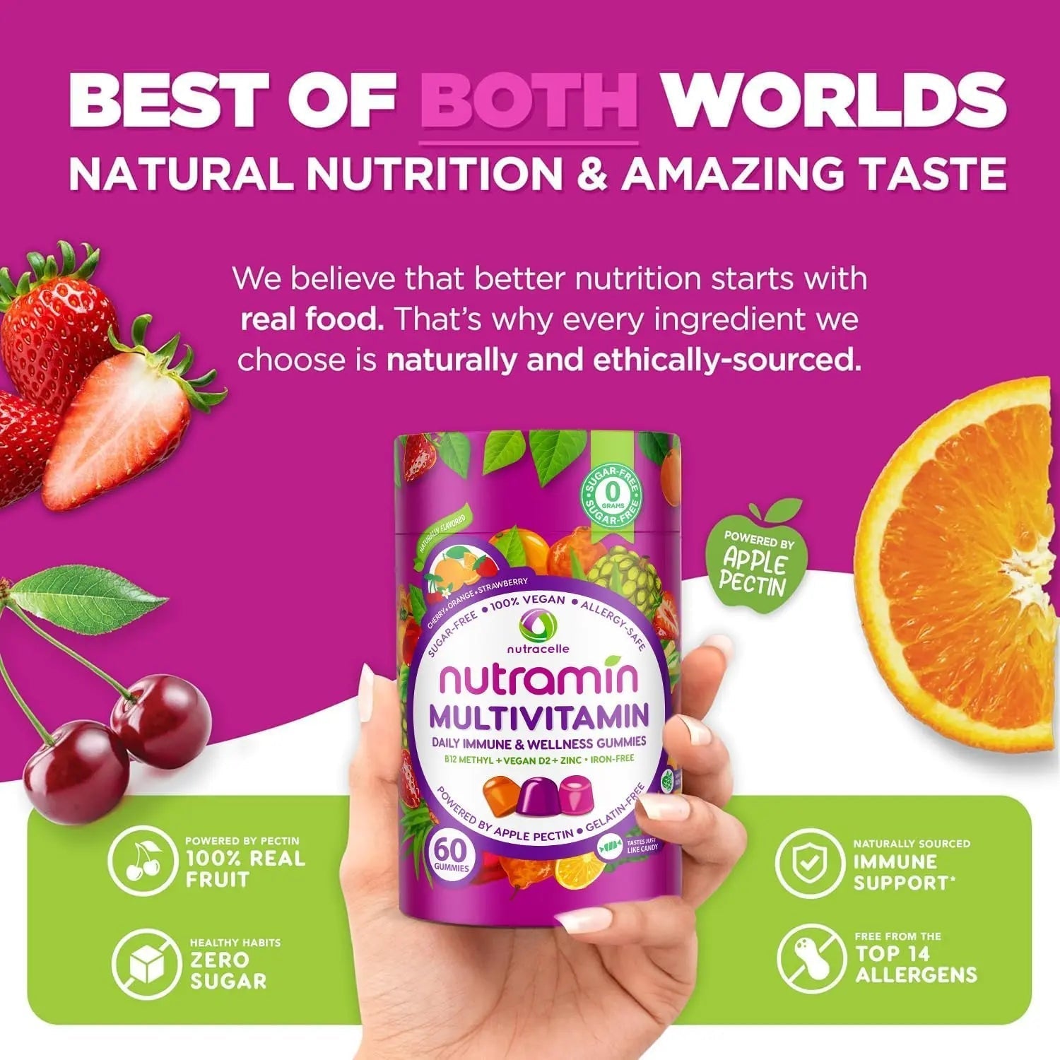 NUTRAMIN Daily Vegan Keto Multivitamin Gummies Non-GMO Natural Vitamin C D + Zinc for Immunity, Plant-Based, Sugar-Free, Nut-Free Nutracelle uk supplements