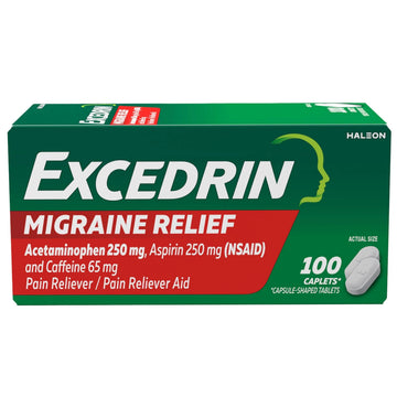 Excedrin Migraine Relief Caplets for Migraine Symptoms, Acetaminophen 250mg, Aspirin 250mg, Caffeine 65mg, Pain Reliever, 100 Count GlaxoSmithKline uk supplements