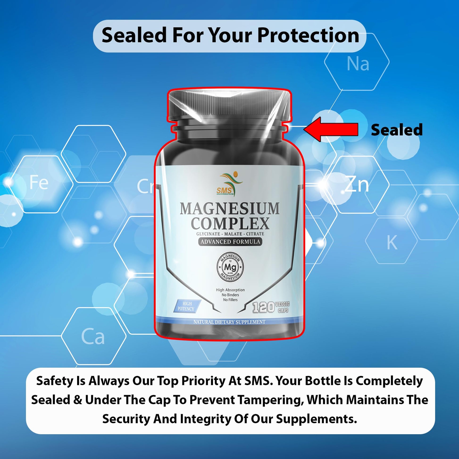 SMSHEALTHPRODUCTS.com Magnesium Complex | 470mg of Magnesium Glycinate, Malate, & Citrate for Muscles, Nerves, & Energy | High Absorption | Vegan, Non-GMO | 120 Capsules SMSHEALTHPRODUCTS.com uk supplements