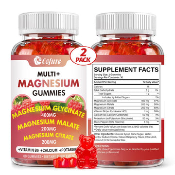 Cofure Triple Magnesium Complex 900 mg, Magnesium Glycinate, Citrate, Malate with Potassium, Calcium, Vitamin B6 for Calm & Sleep - Vegan, Non-GMO, Gluten Free - 120 Raspberry Gummies for Adults Cofure uk supplements