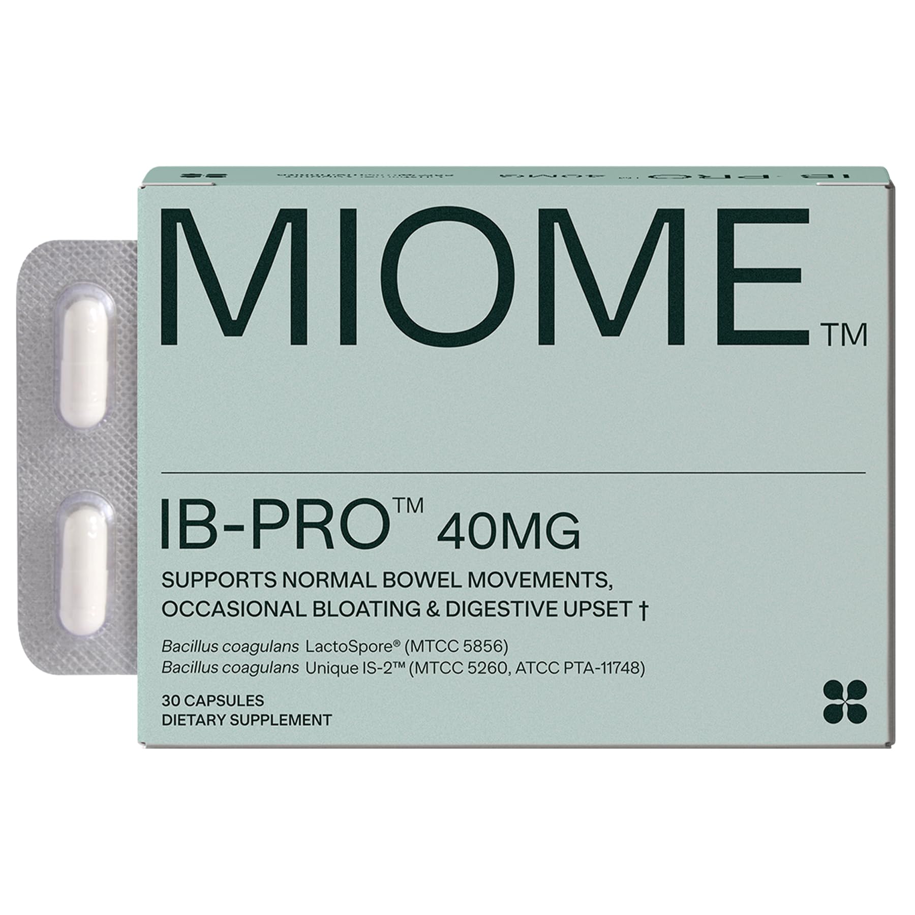 MIOME IB-PRO Bacillus Coagulans Probiotic - 2-1 Lactospore & Unique is-2 for Occasional Constipation, Bloating & Digestive Upset - 3rd Party Verified - 30 Capsules MIOME uk supplements