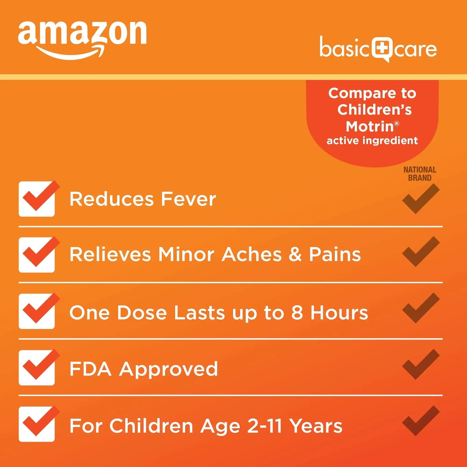 Amazon Basic Care Children's Ibuprofen Chewable Tablets 100 mg, Orange Flavor, Dye Free, Pain Reliever and Fever Reducer (NSAID), For Ages 2-11, 24 Count Amazon Basic Care uk supplements