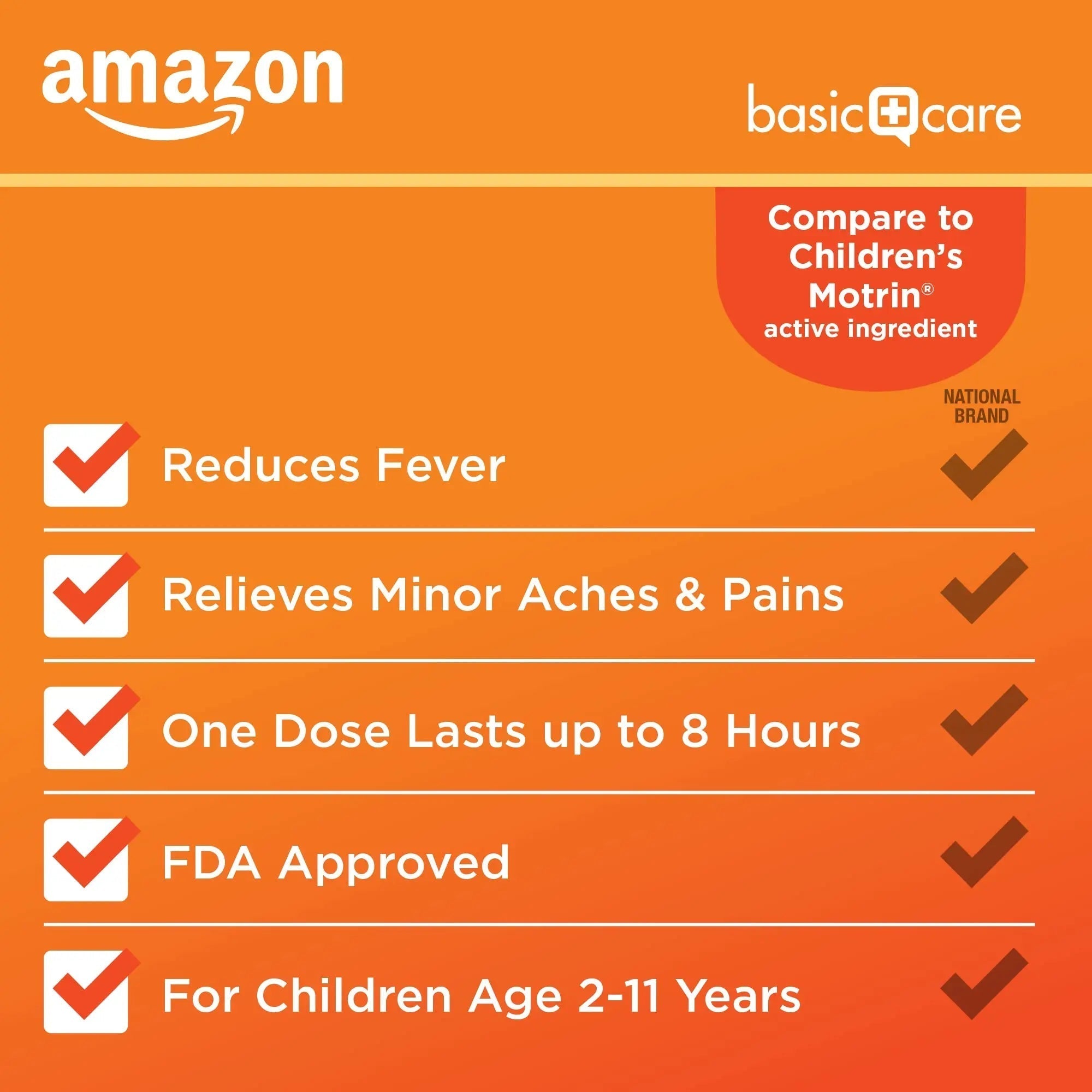 Amazon Basic Care Children's Ibuprofen Chewable Tablets 100 mg, Orange Flavor, Dye Free, Pain Reliever and Fever Reducer (NSAID), For Ages 2-11, 24 Count Amazon Basic Care uk supplements