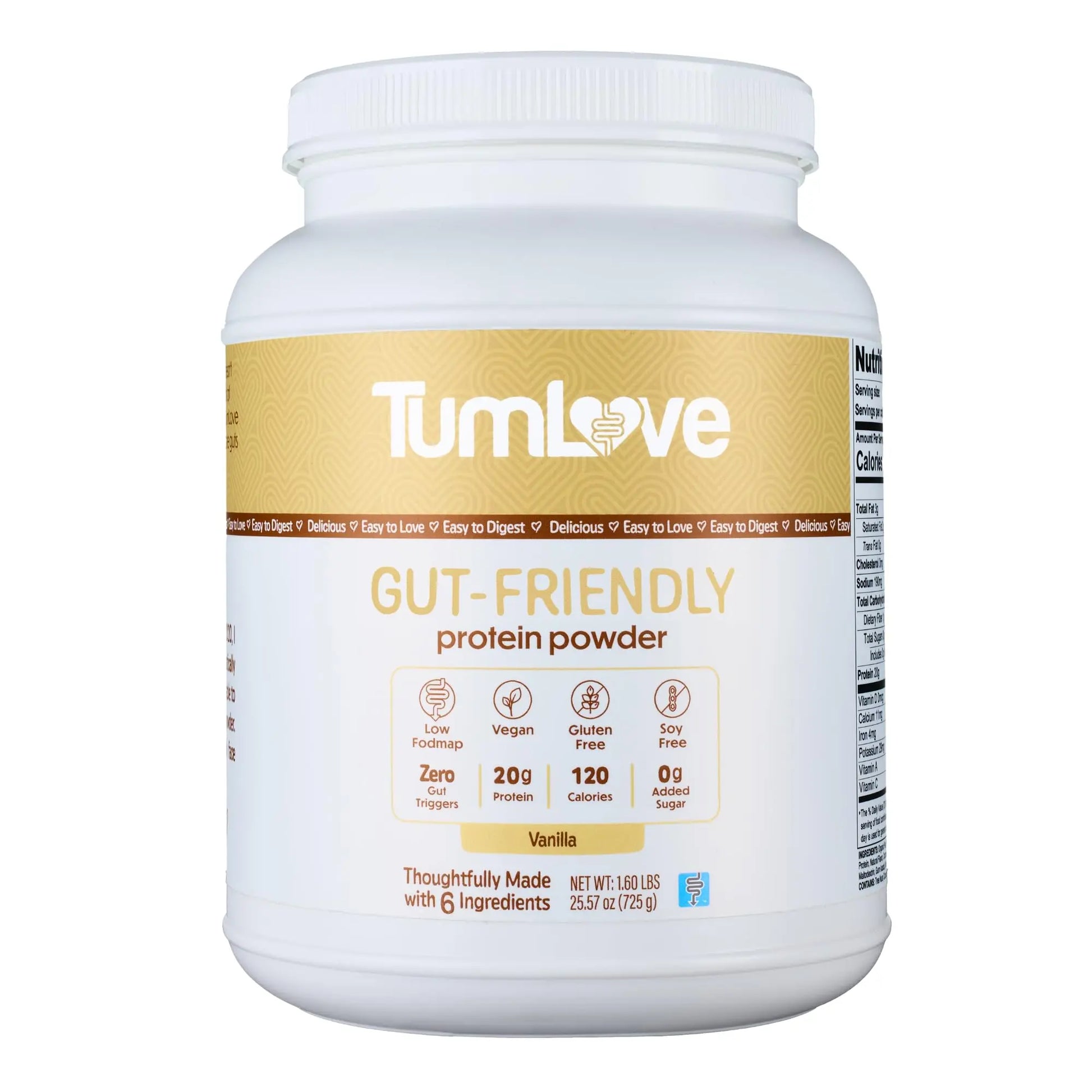 TumLove Vegan Protein Powder - Low FODMAP Certified, Gluten-Free, Dairy-Free, Soy-Free, 100% Gut-Friendly & Non-Bloating, Vanilla (25 Servings) TumLove uk supplements