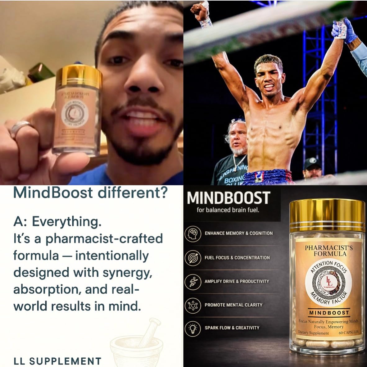 LL Supplement MindBoost Nootropic Brain & Focus Supplement – Lion’s Mane, B Vitamins & Alpha Lipoic Acid – Pharmacist Formulated – Gold Cap Edition – 60 Capsules L & L Supplement uk supplements