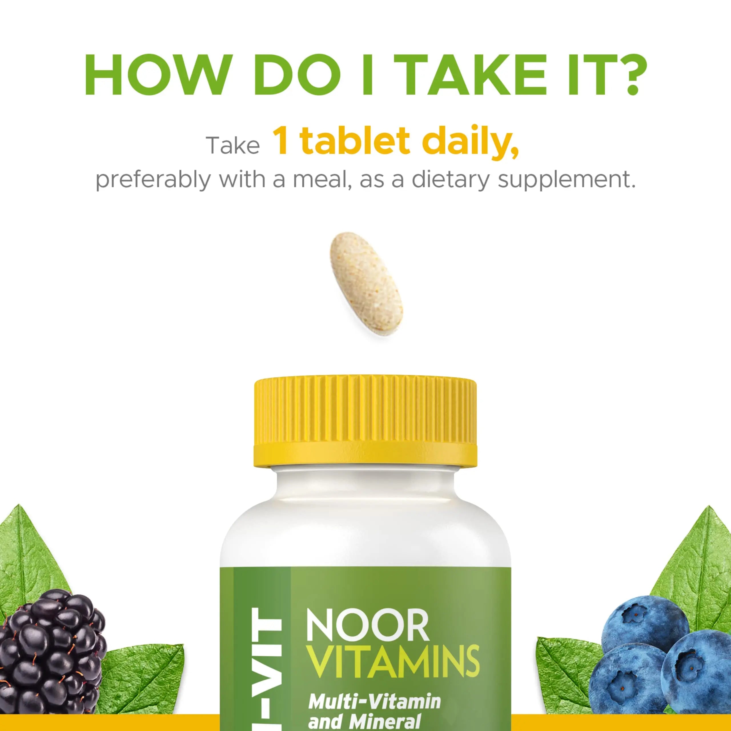 Noor Vitamins Halal Vitamins, Daily Multivitamin, Halal Vitamin for Women and Men, 30 Vitamins & Minerals, A, B12, C, Iron, Zinc to support general health Noor Vitamins uk supplements