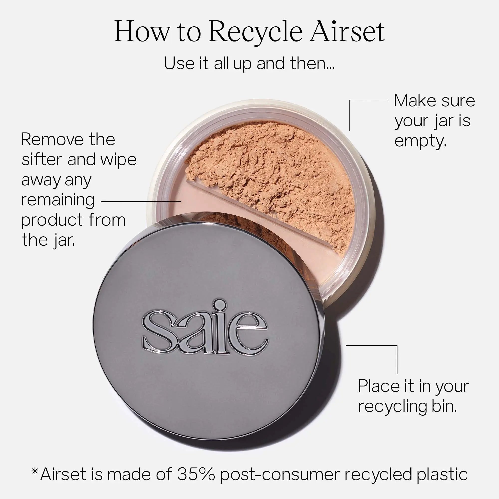 Saie Airset Radiant Loose Setting Powder - Weightless Face Powder to Set, Smooth + Diffuse Face Makeup - Formulated with Hydrating Squalane - Translucent (0.14 oz) Saie uk supplements
