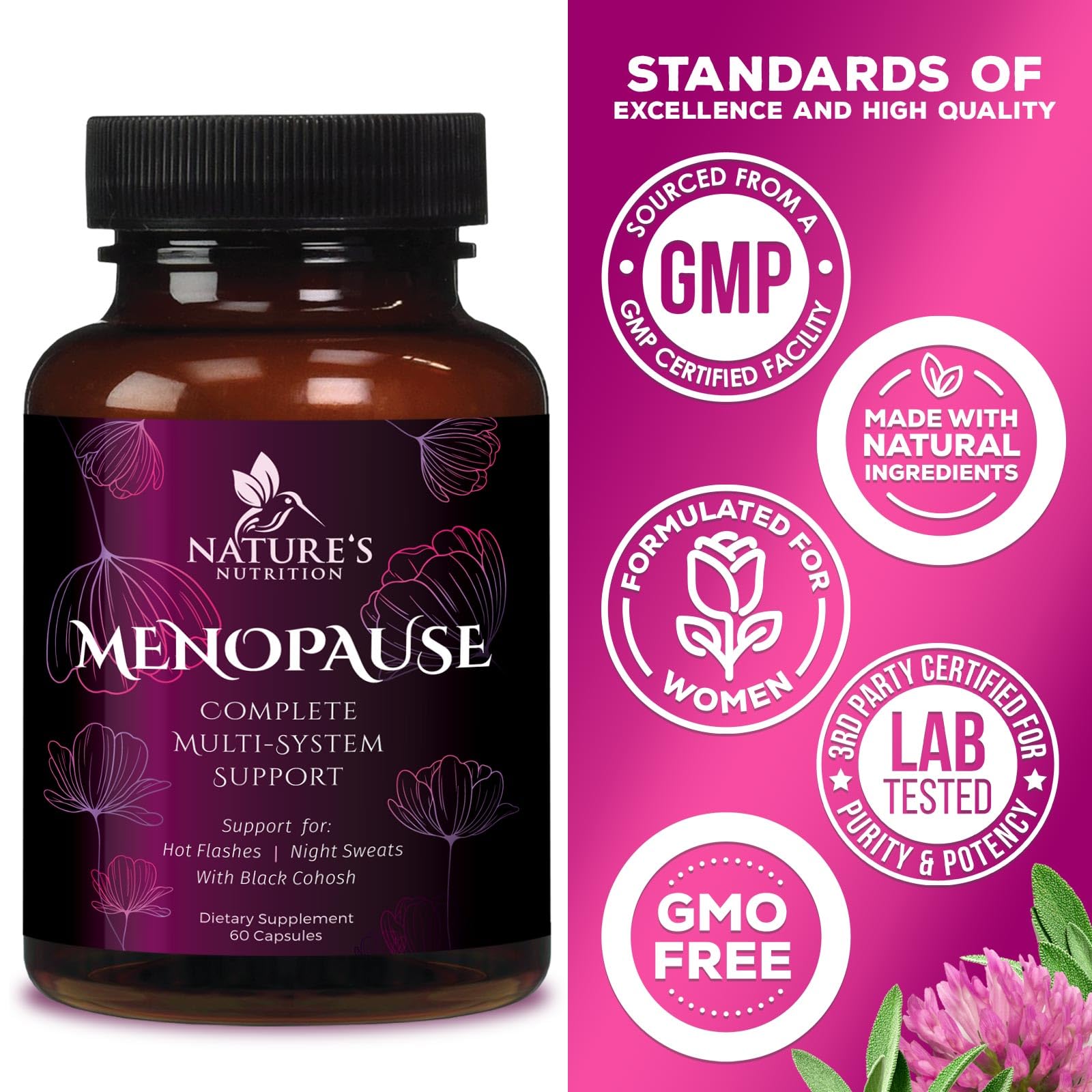 Menopause Supplements for Women - Complete Menopause Relief with Dong Quai & Black Cohosh - For Natural, Mild Hot Flash & Night Sweats - Hormone, Energy & Balance Support, Bottled in USA - 60 Capsules Nature's Nutrition uk supplements