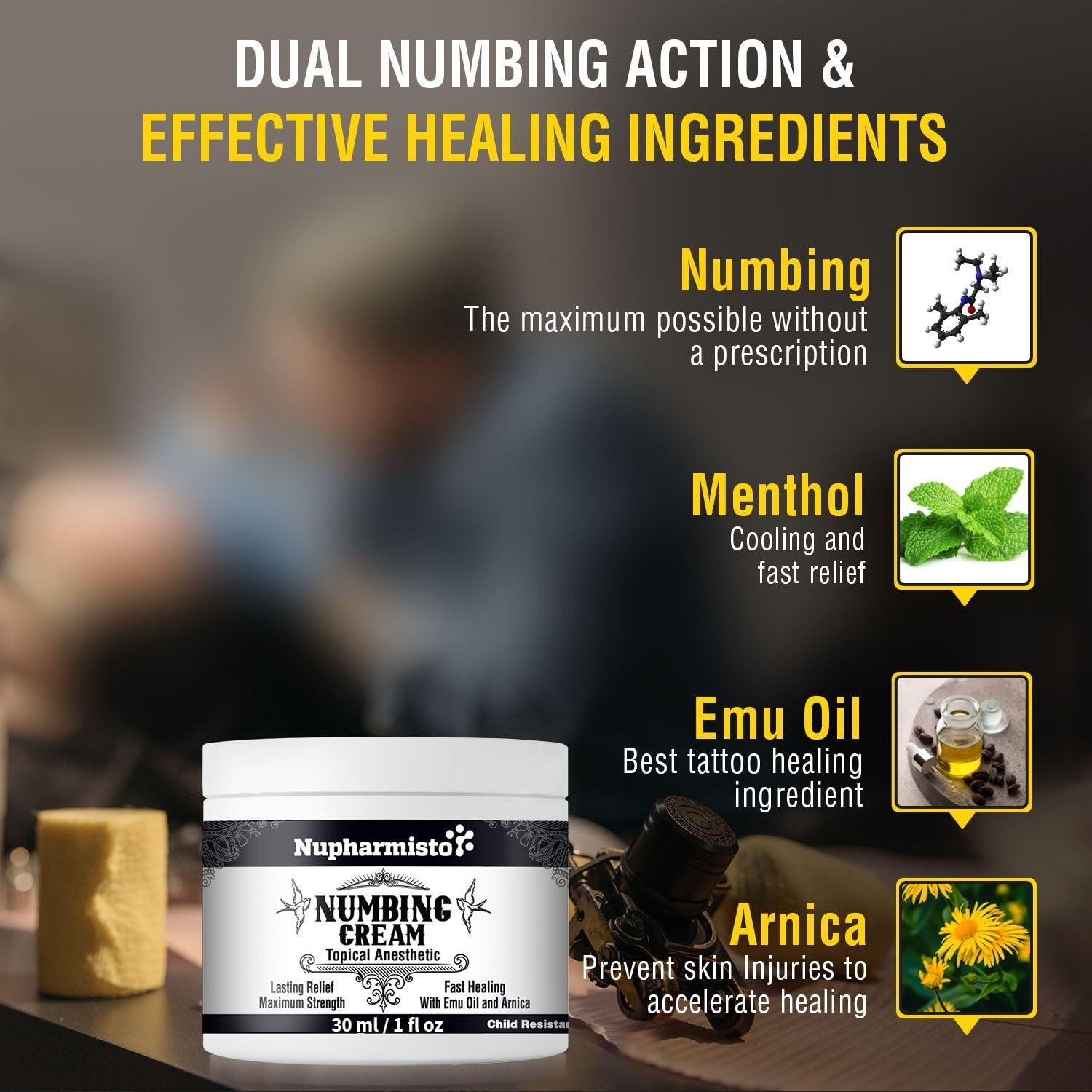 Nupharmisto Numbing Cream Maximum Strength : Long Lasting Numbing Cream with 5X Numbing - Emu Oil and Arnica 30 ml / 1 fl oz Nupharmisto uk supplements