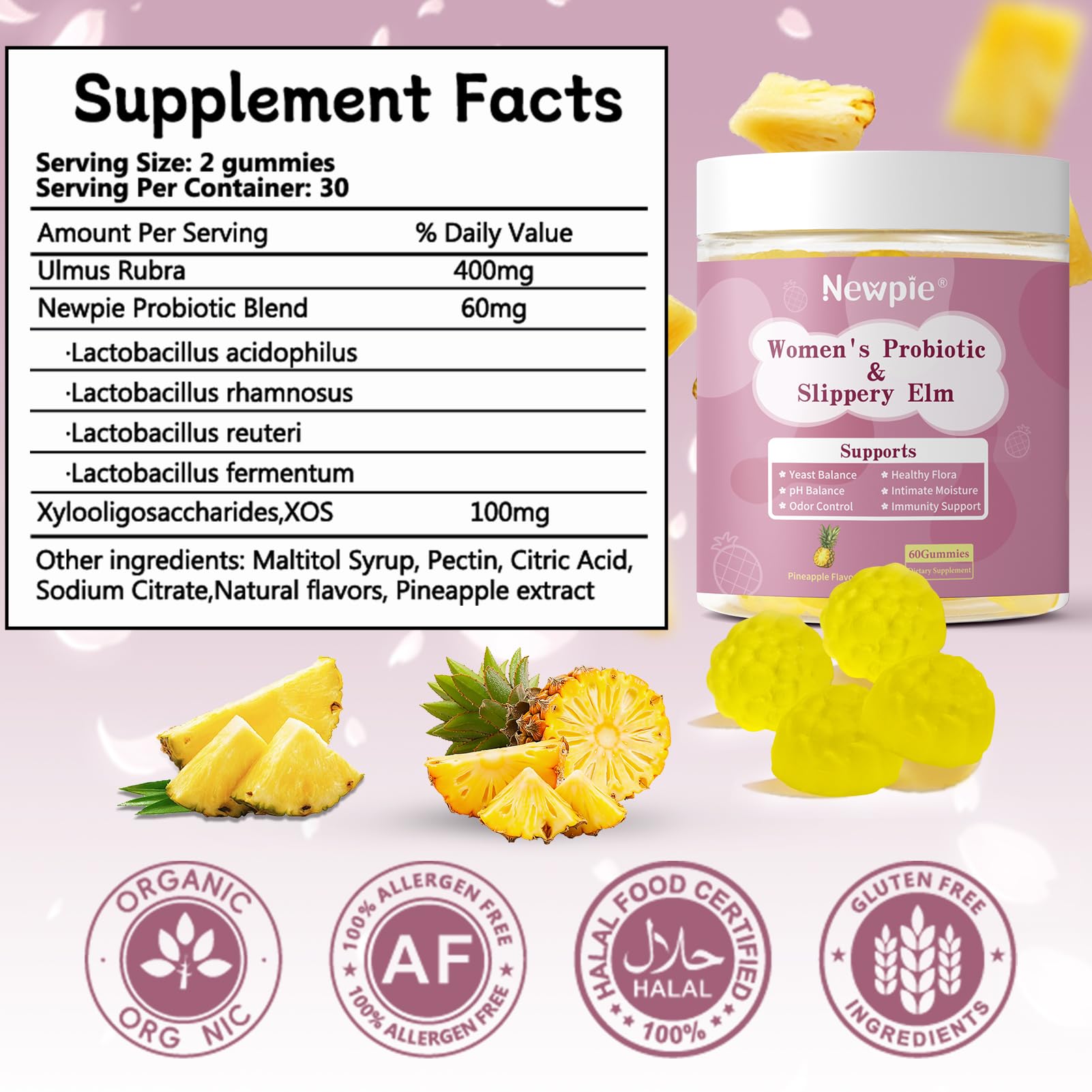 Blltzzz Her Juicy Women's Probiotic Gummies | Pineapple Flavor | Contains Slippery Elm and Probiotic Blend to Support Women's Intimate pH Balance, Gut Wellness and Overall Well-Being | 60 Gummies (2) Blltzzz uk supplements