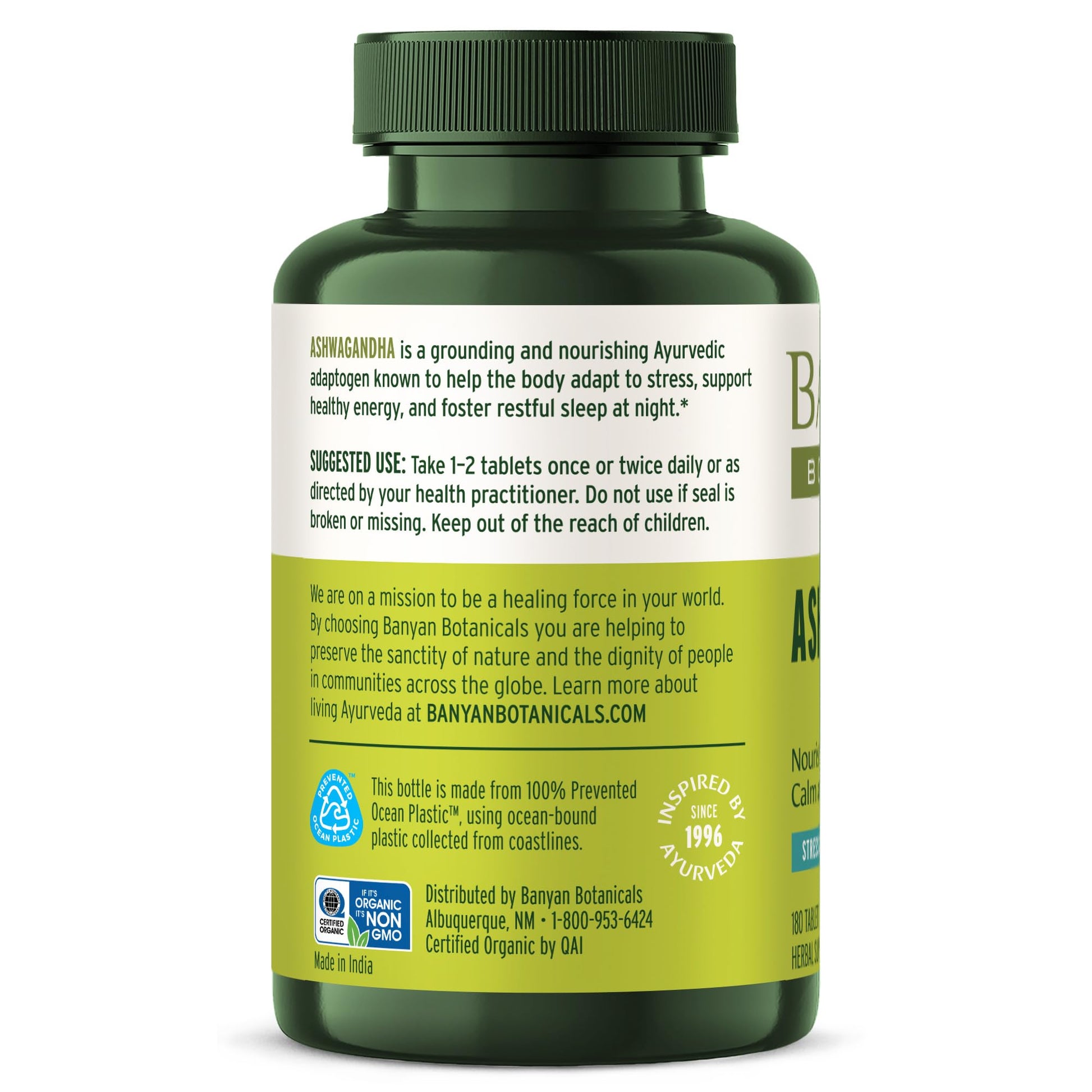 Banyan Botanicals Organic Ashwagandha - 1000mg per Serving - Cortisol Manager & Stress Relief Supplement - Adrenal Support for Mood, Restful Sleep & Muscle Recovery - 180 Tablets - Non-GMO, Vegan* Banyan Botanicals uk supplements