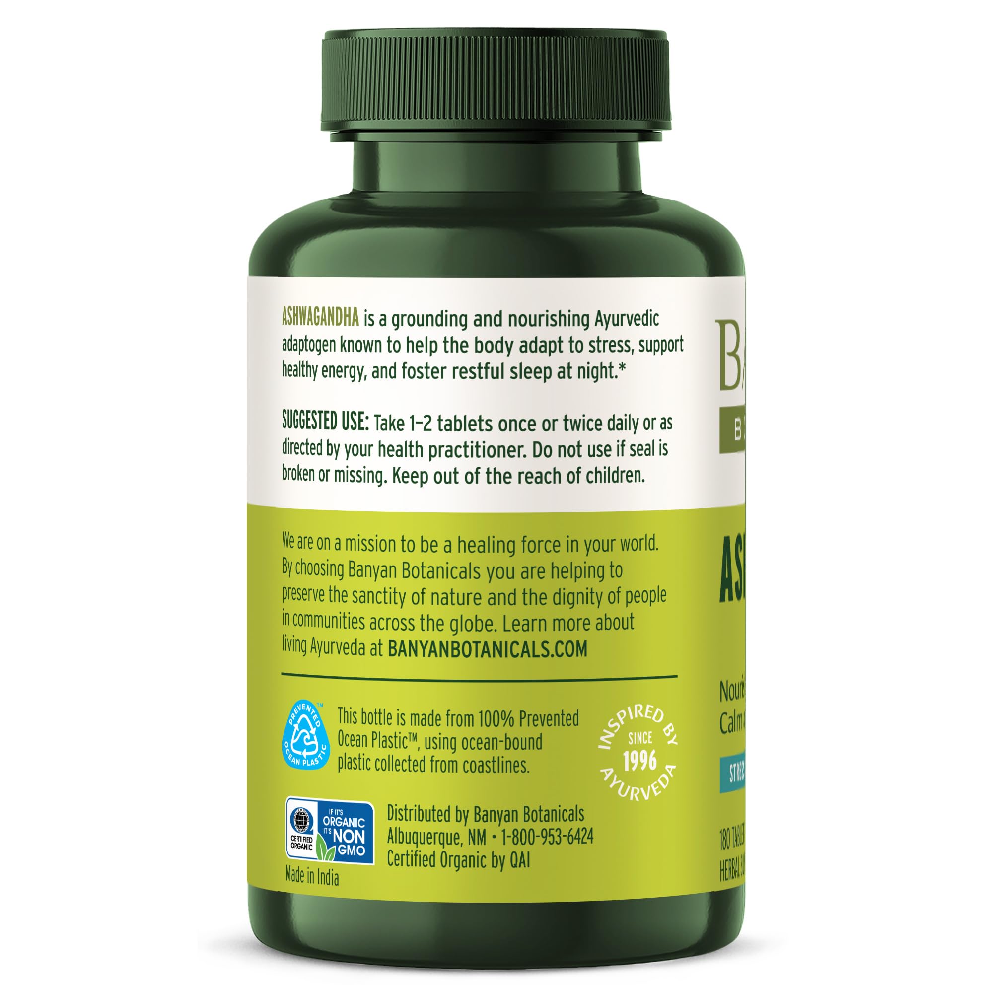 Banyan Botanicals Organic Ashwagandha - 1000mg per Serving - Cortisol Manager & Stress Relief Supplement - Adrenal Support for Mood, Restful Sleep & Muscle Recovery - 180 Tablets - Non-GMO, Vegan* Banyan Botanicals uk supplements