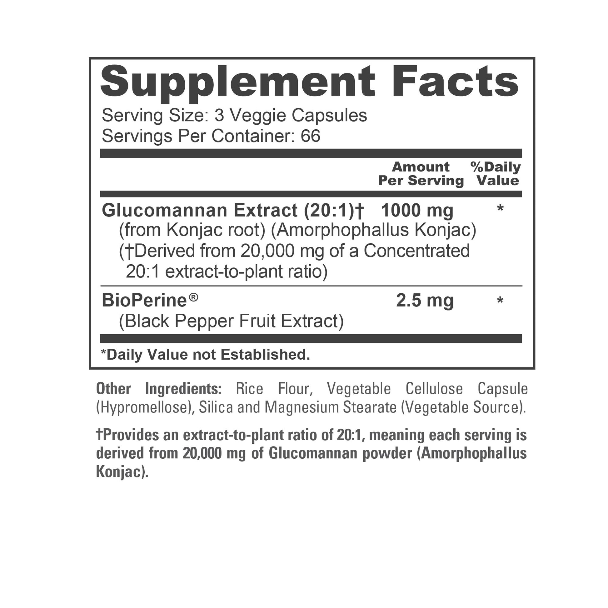 NusaPure Glucomannan 20,000 mg per Serving 200 VCaps (20:1 Extract, BioPerine Non-GMO, Vegan) Konjac Root NusaPure uk supplements
