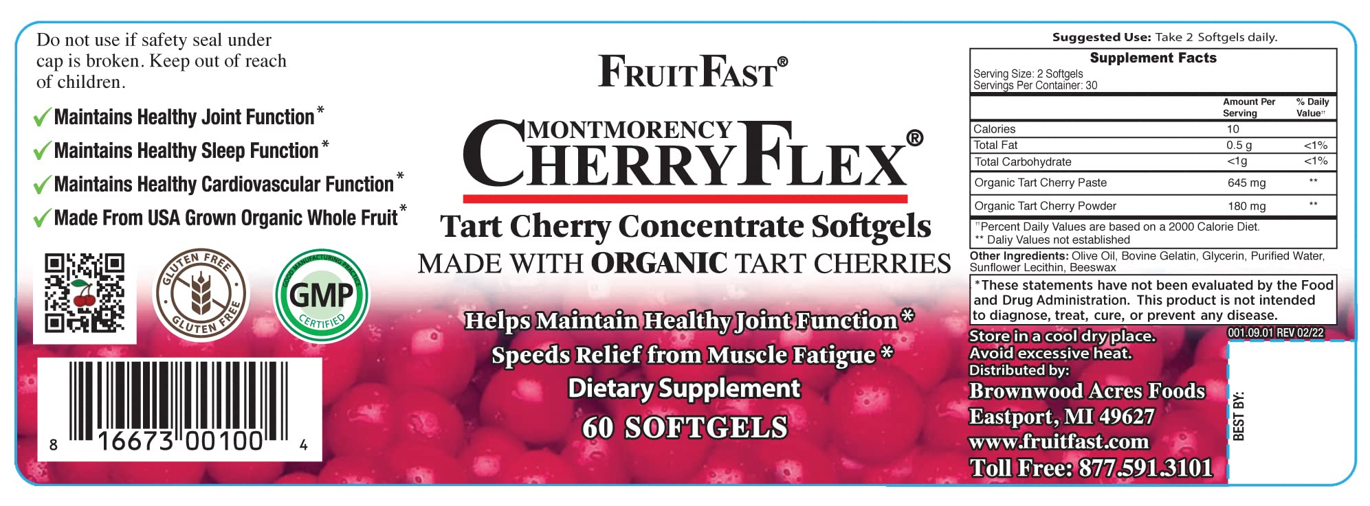 FruitFast CherryFlex 100% Red Tart Organic Cherry Concentrate Supplement - Chewable Softgel - 60 Count - Non-GMO and Gluten Free - Promotes Healthy Joint Function* FruitFast uk supplements